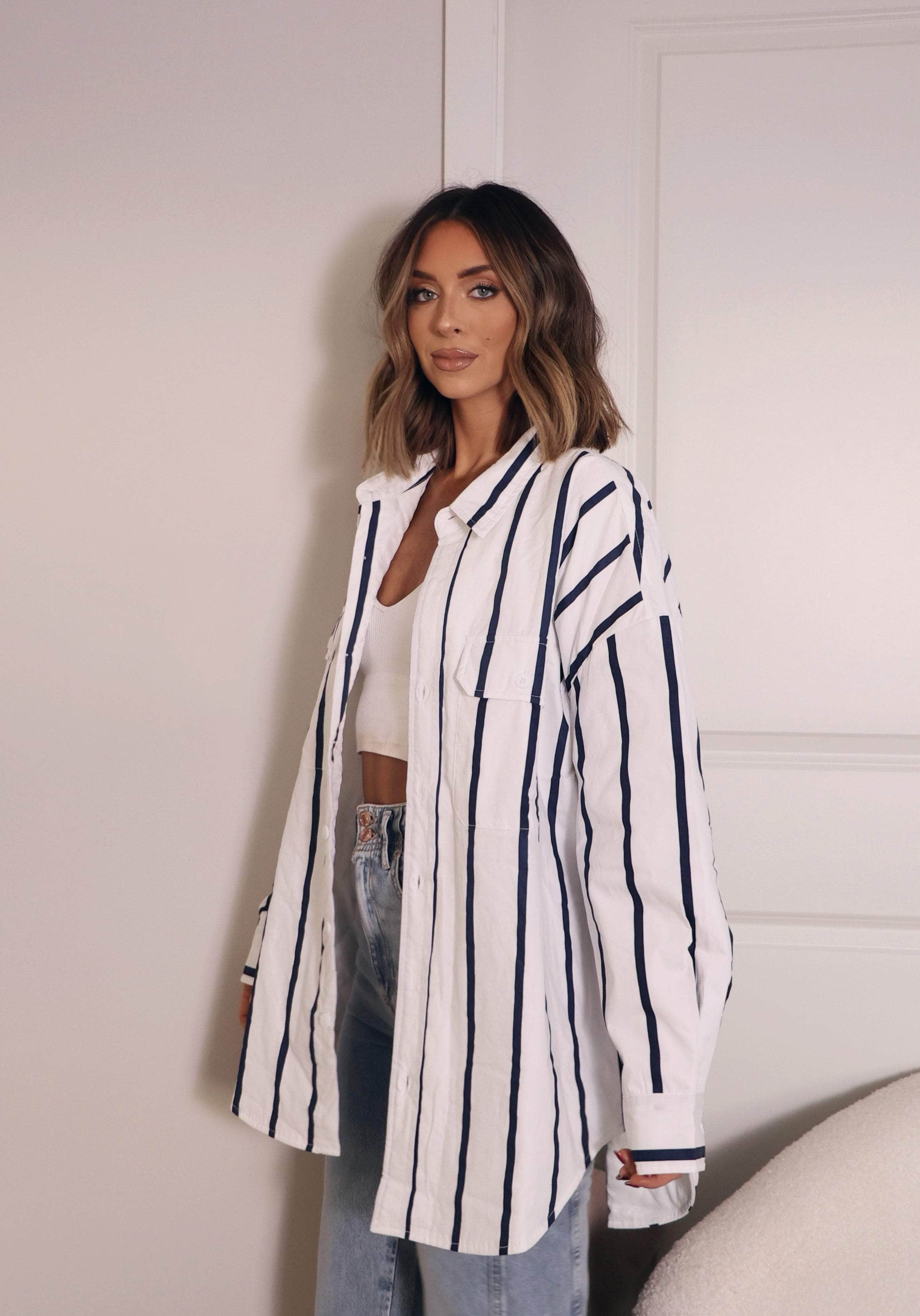 Striped Padded Oversized Shacket