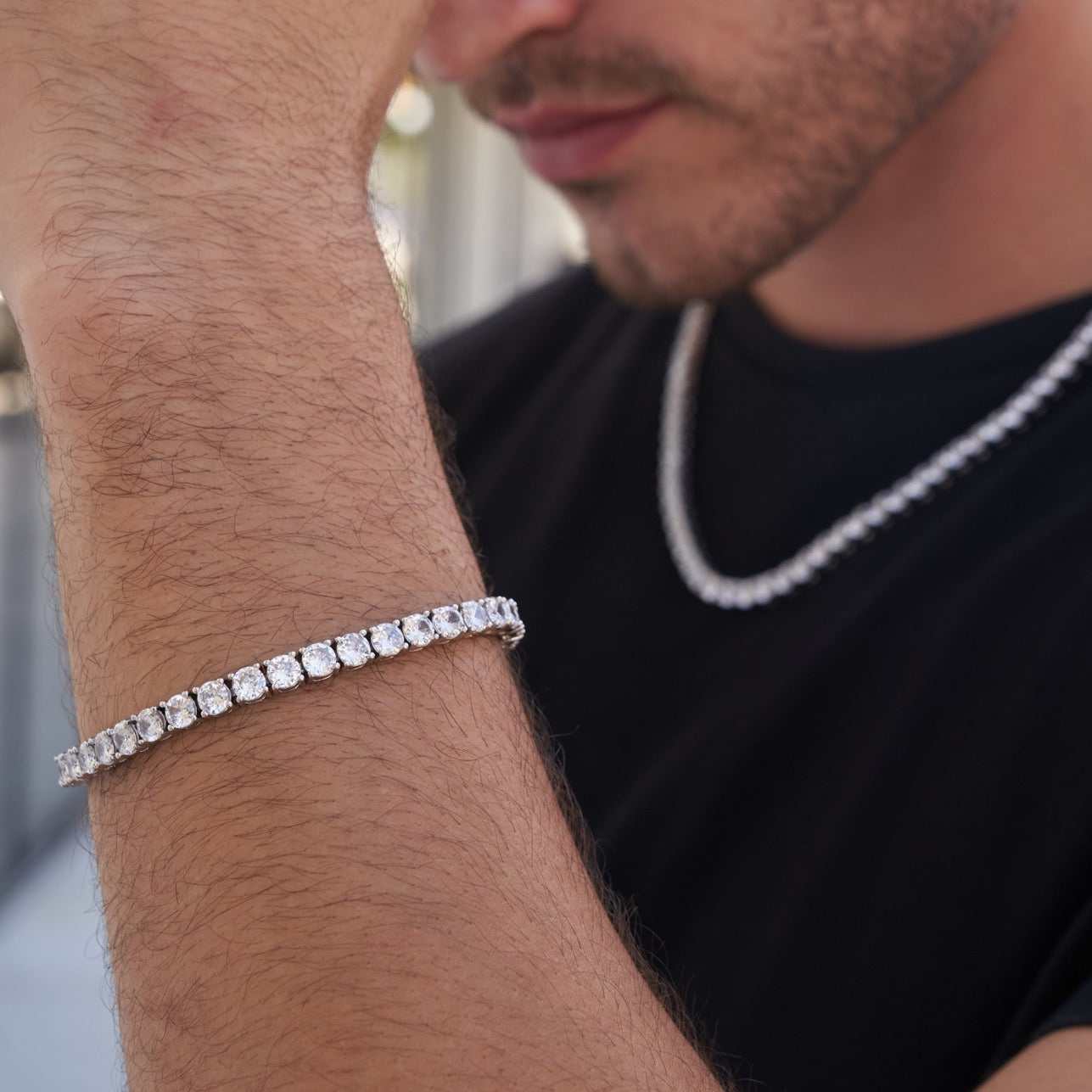 Diamond Tennis Chain + Bracelet Bundle in White Gold- 5mm