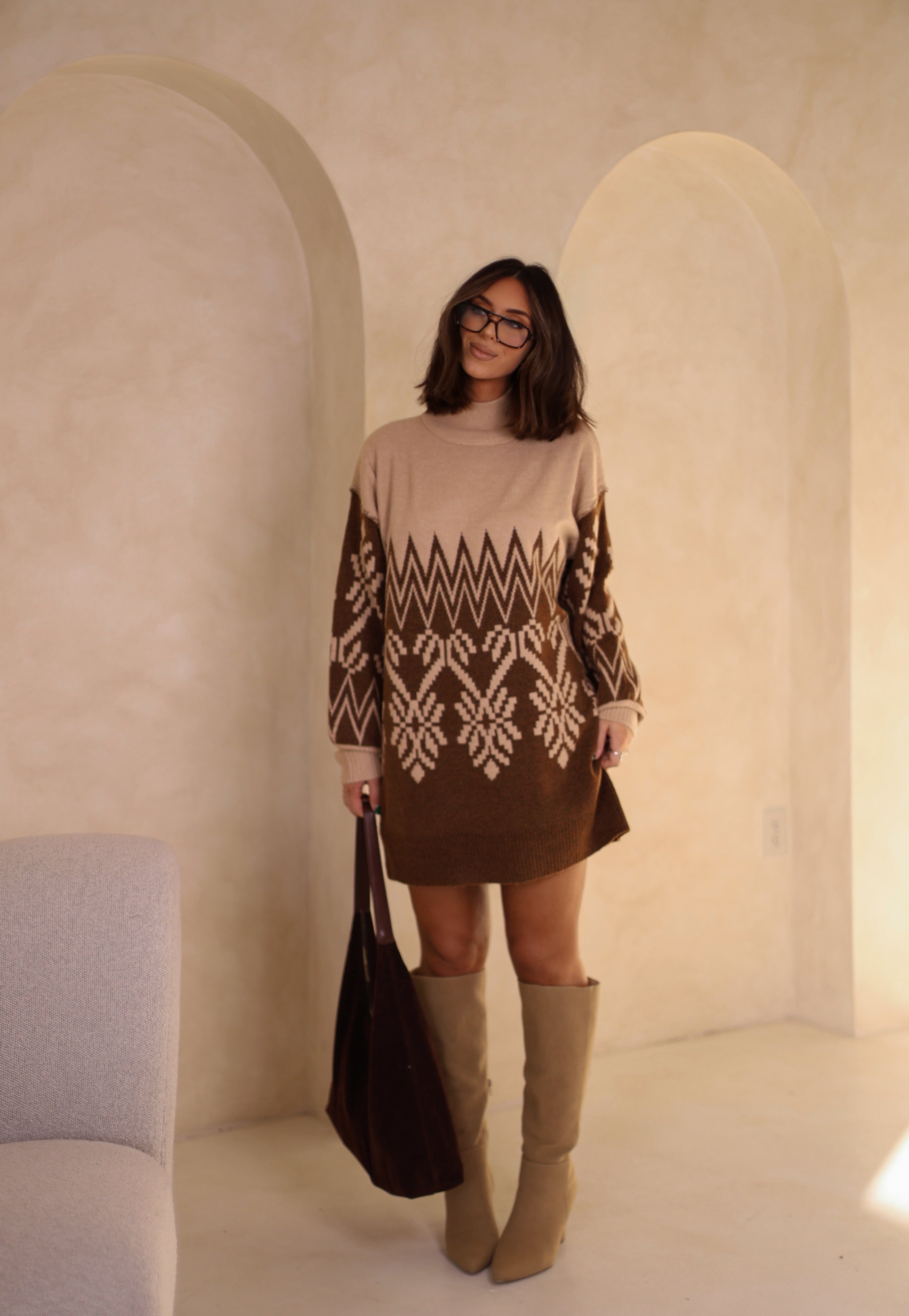 Brown Alpine Sweater Dress