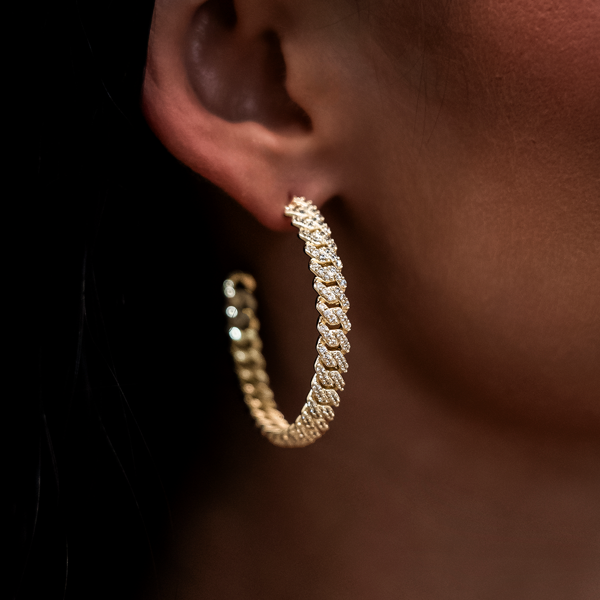 Diamond Prong Hoop Earrings in Yellow Gold