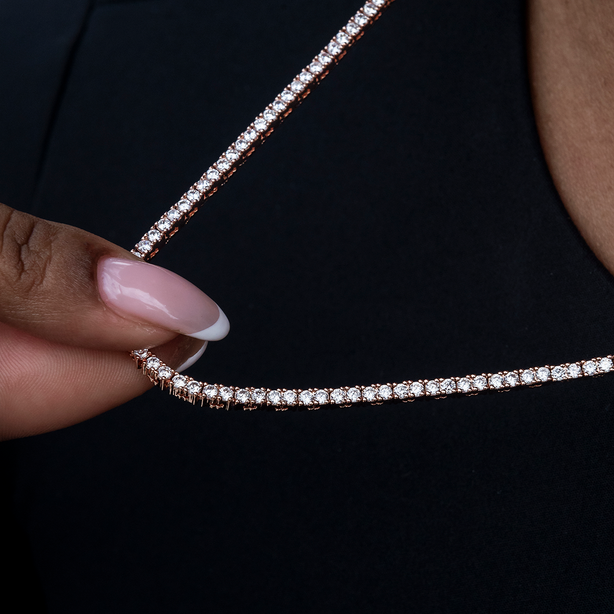 Diamond Tennis Necklace in Rose Gold- 2mm