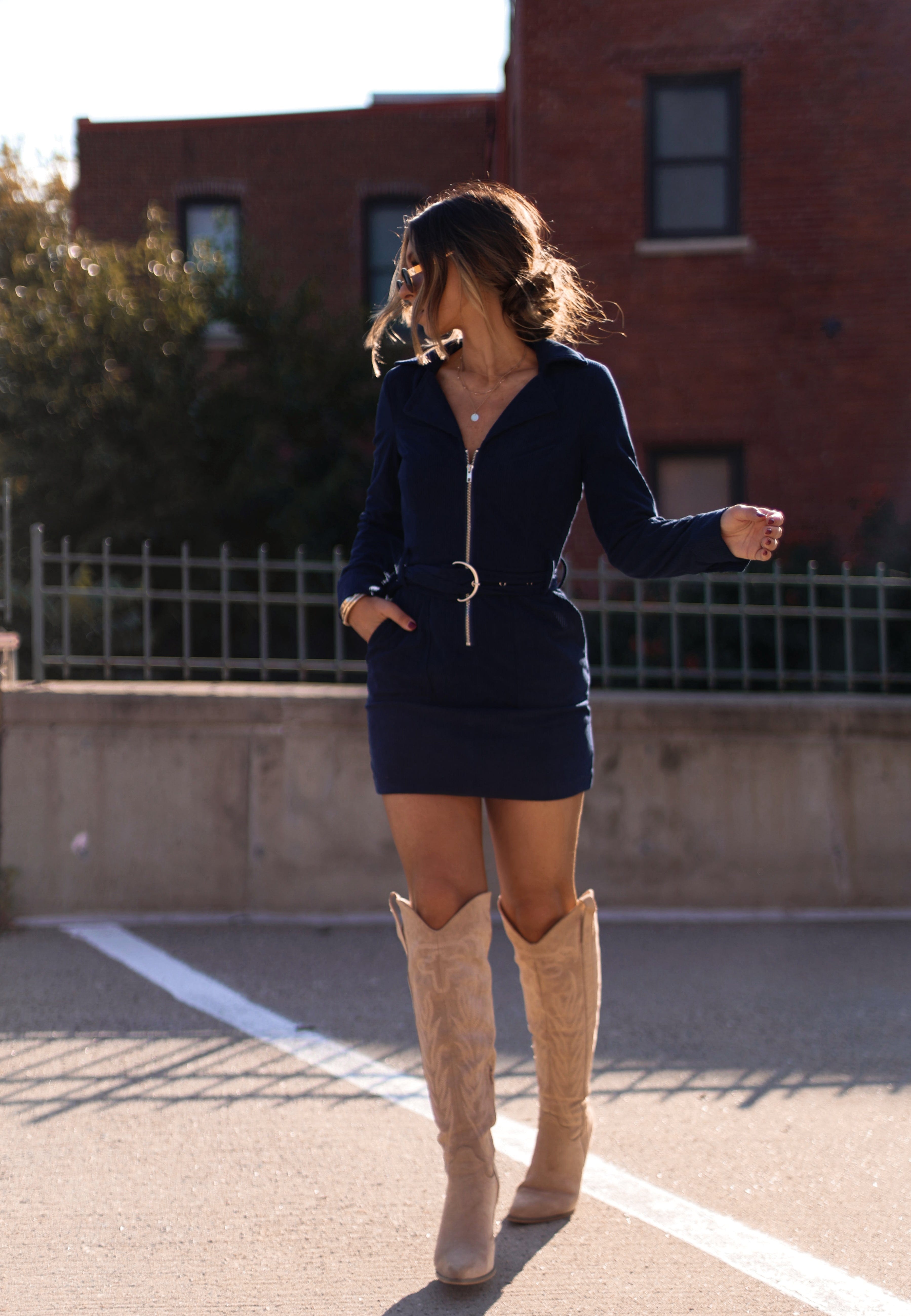 Navy Corduroy Mini Dress