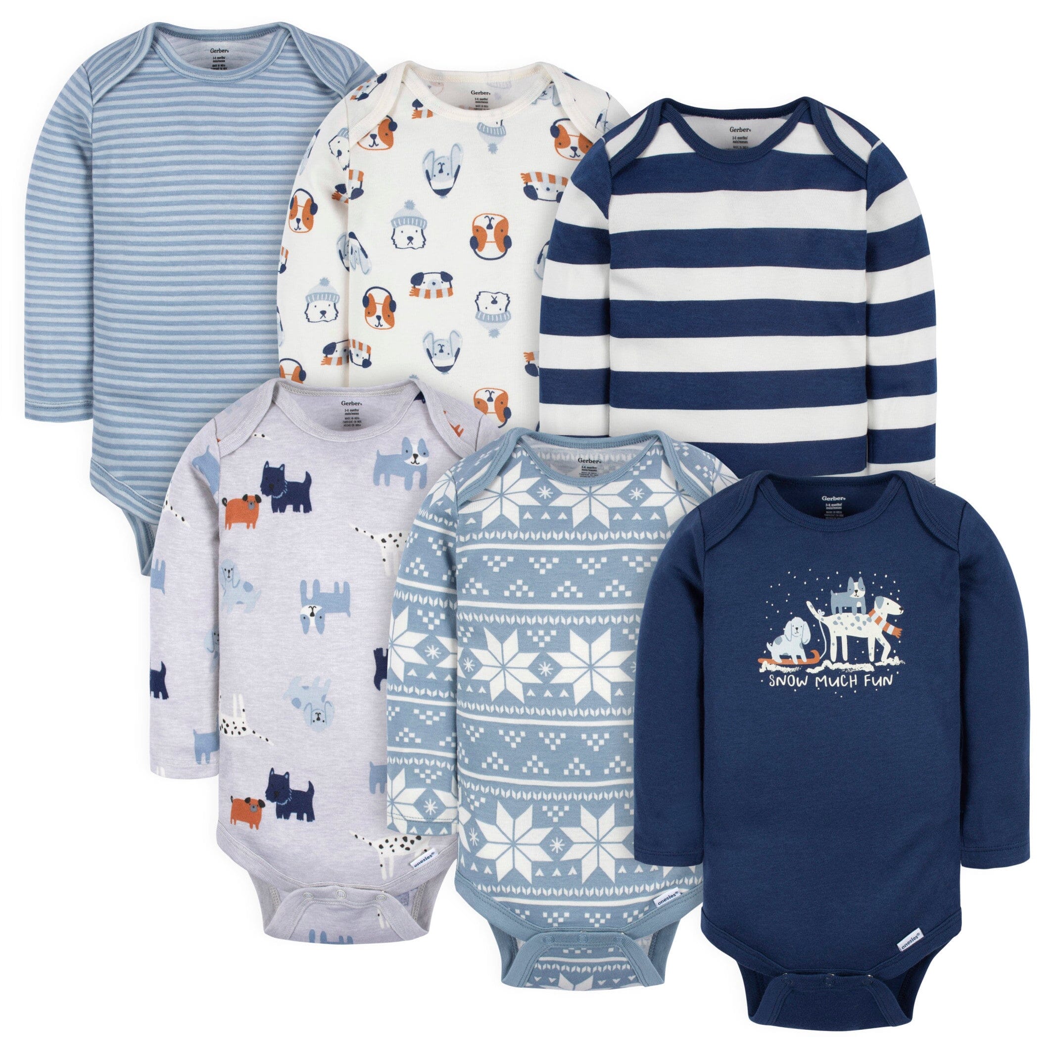 6-Pack Baby Boys Snow Much Fun Onesies Bodysuits