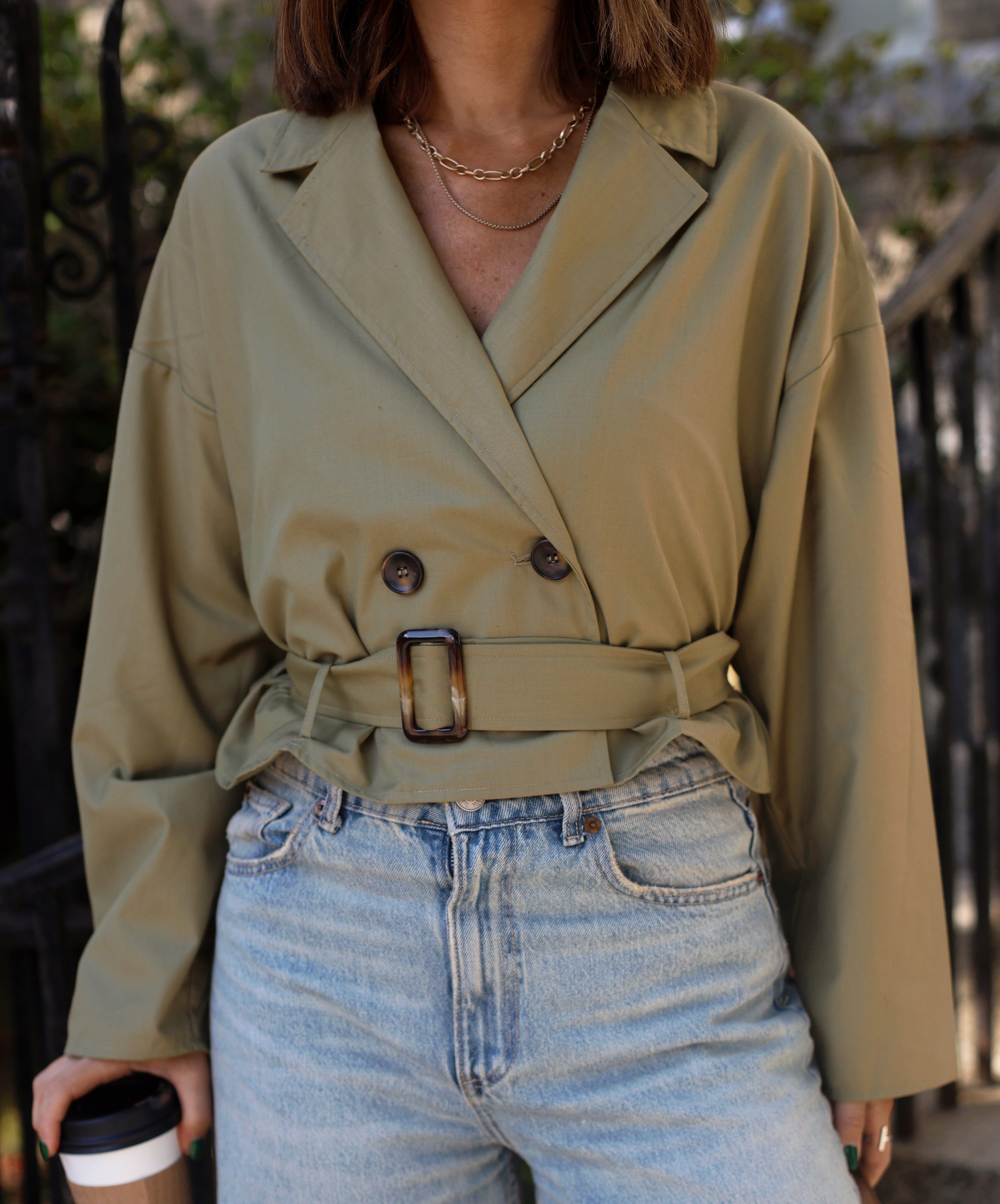 Olive Cropped Trench Coat