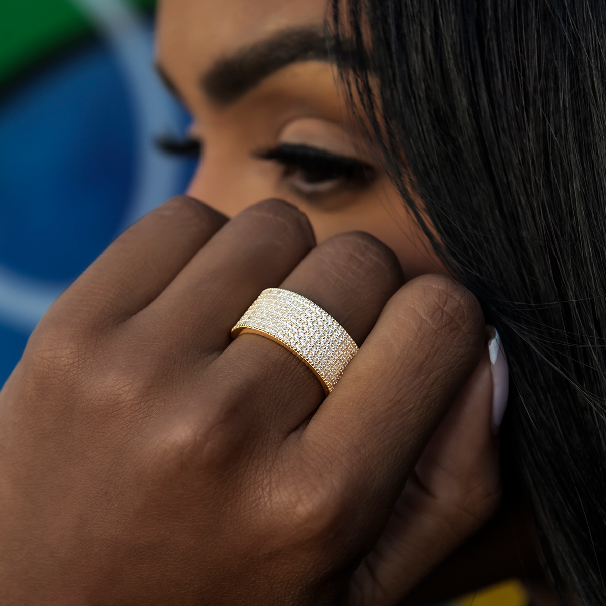 Diamond Stacked Ring in Yellow Gold Vermeil