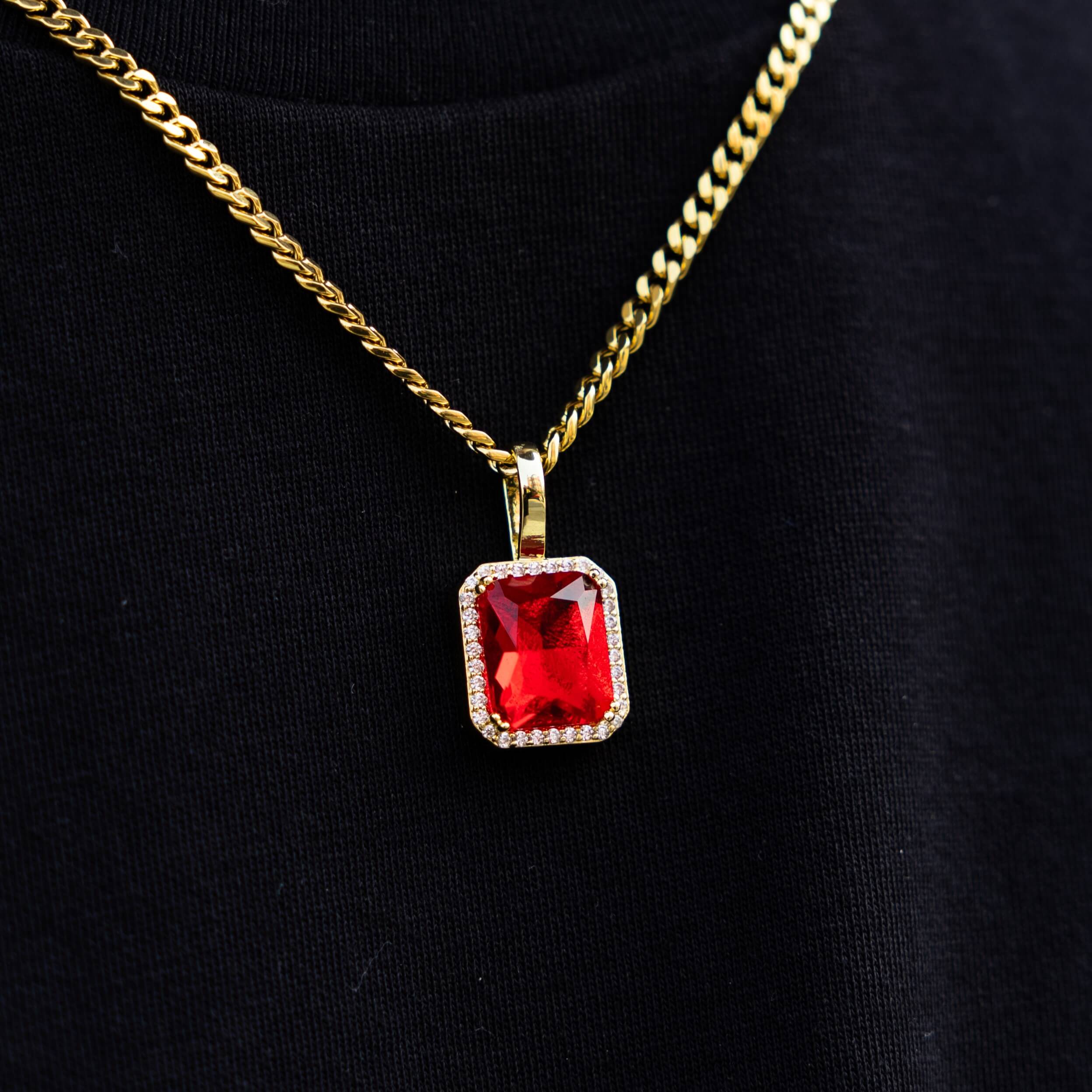 Ruby Stone + Cuban Chain Set