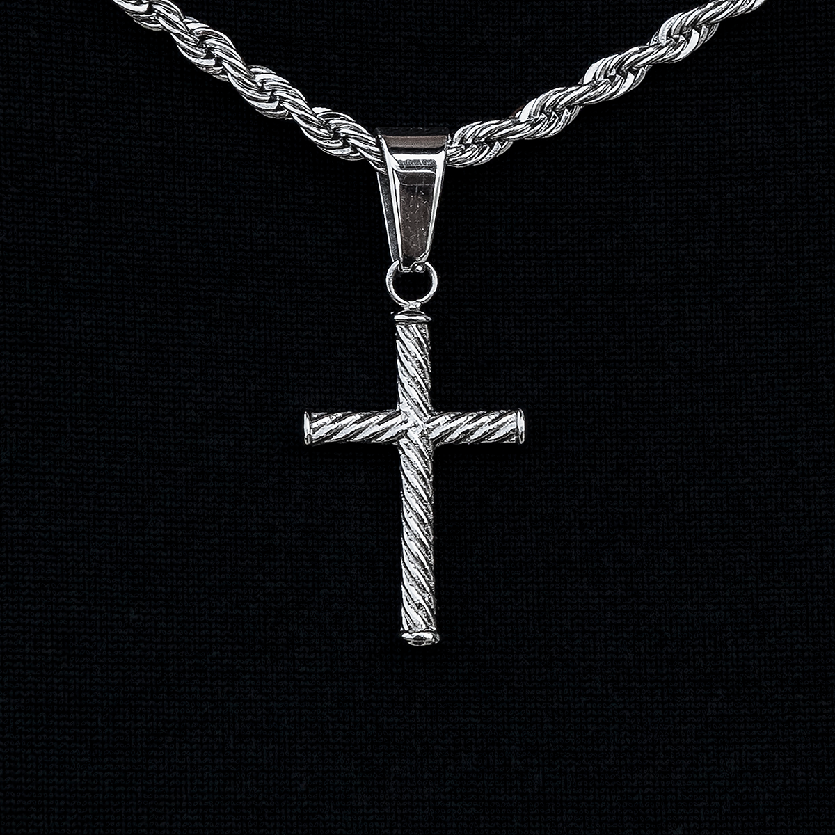 Micro Rope Cross Pendant in White Gold