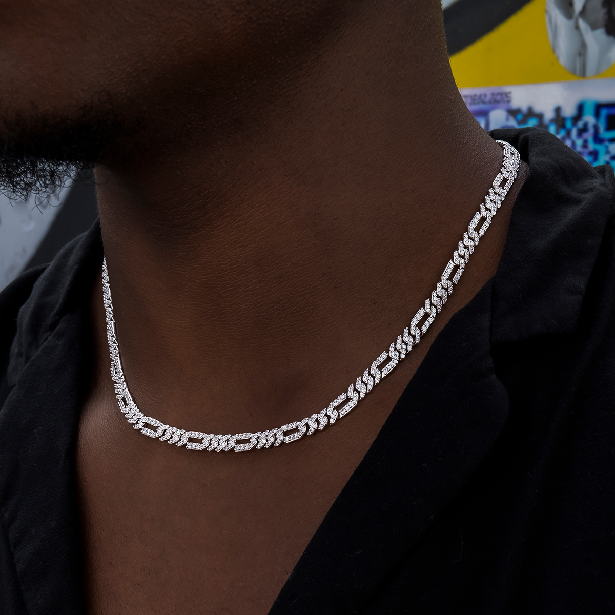 Diamond Figaro Chain in White Gold- 6mm