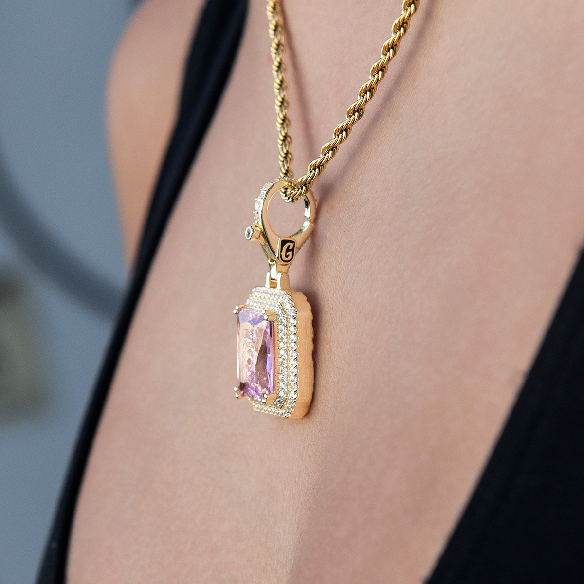 Pink Stone Clip On Pendant