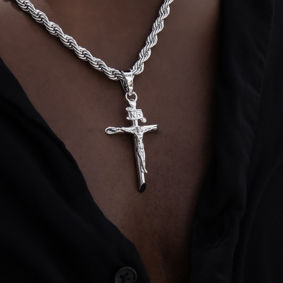 Large Crucifix Pendant in White Gold