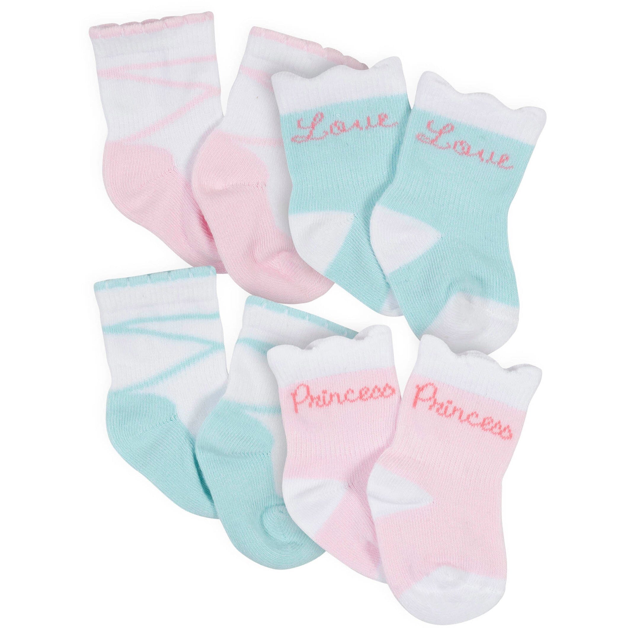 12-Pack Baby Girls Love, Floral, & Fairy Tale Wiggle-Proof Socks