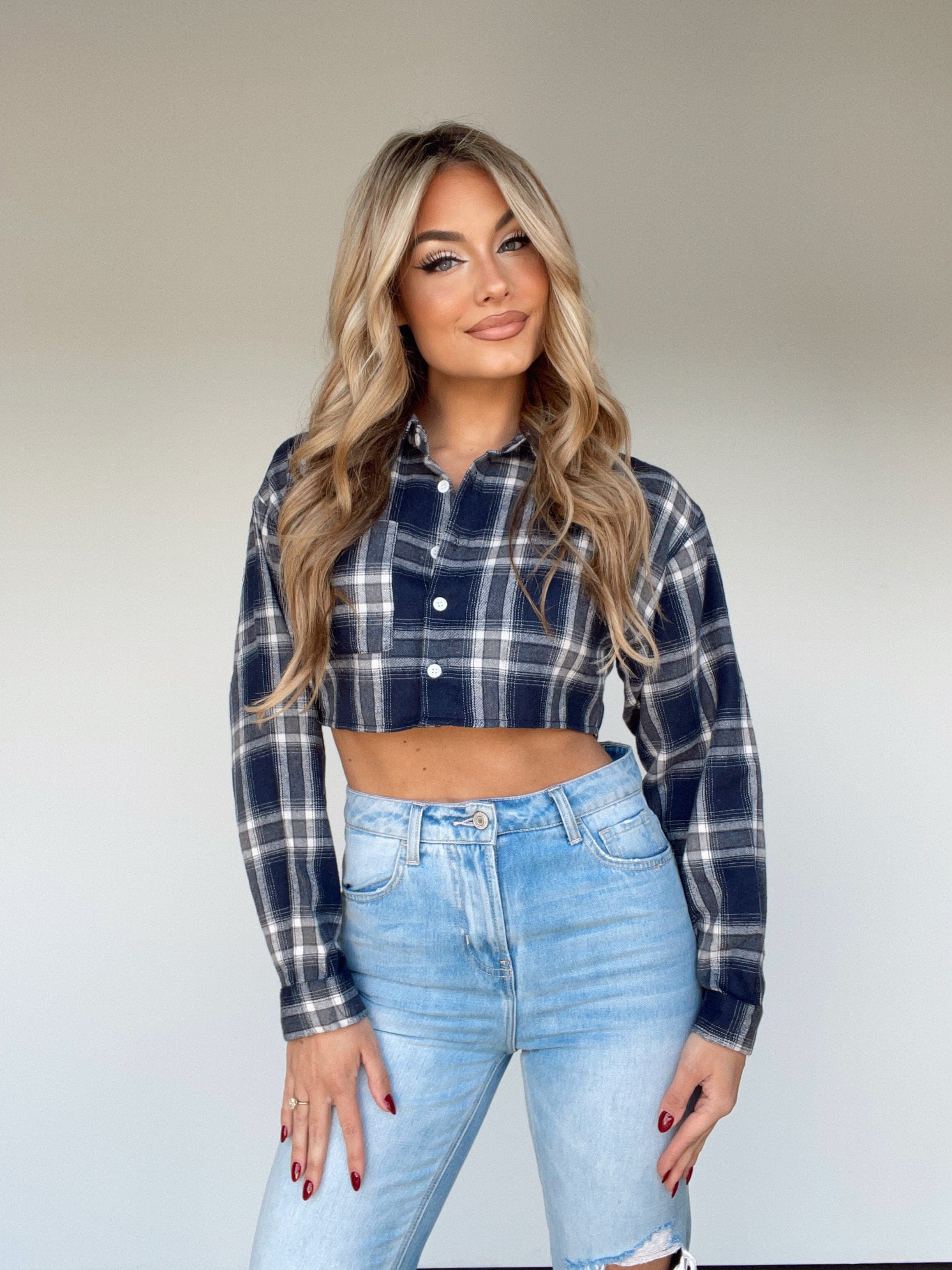 Navy Plaid Crop Top