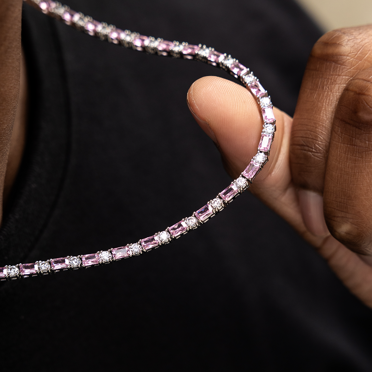 Pink Diamond Baguette Tennis Chain