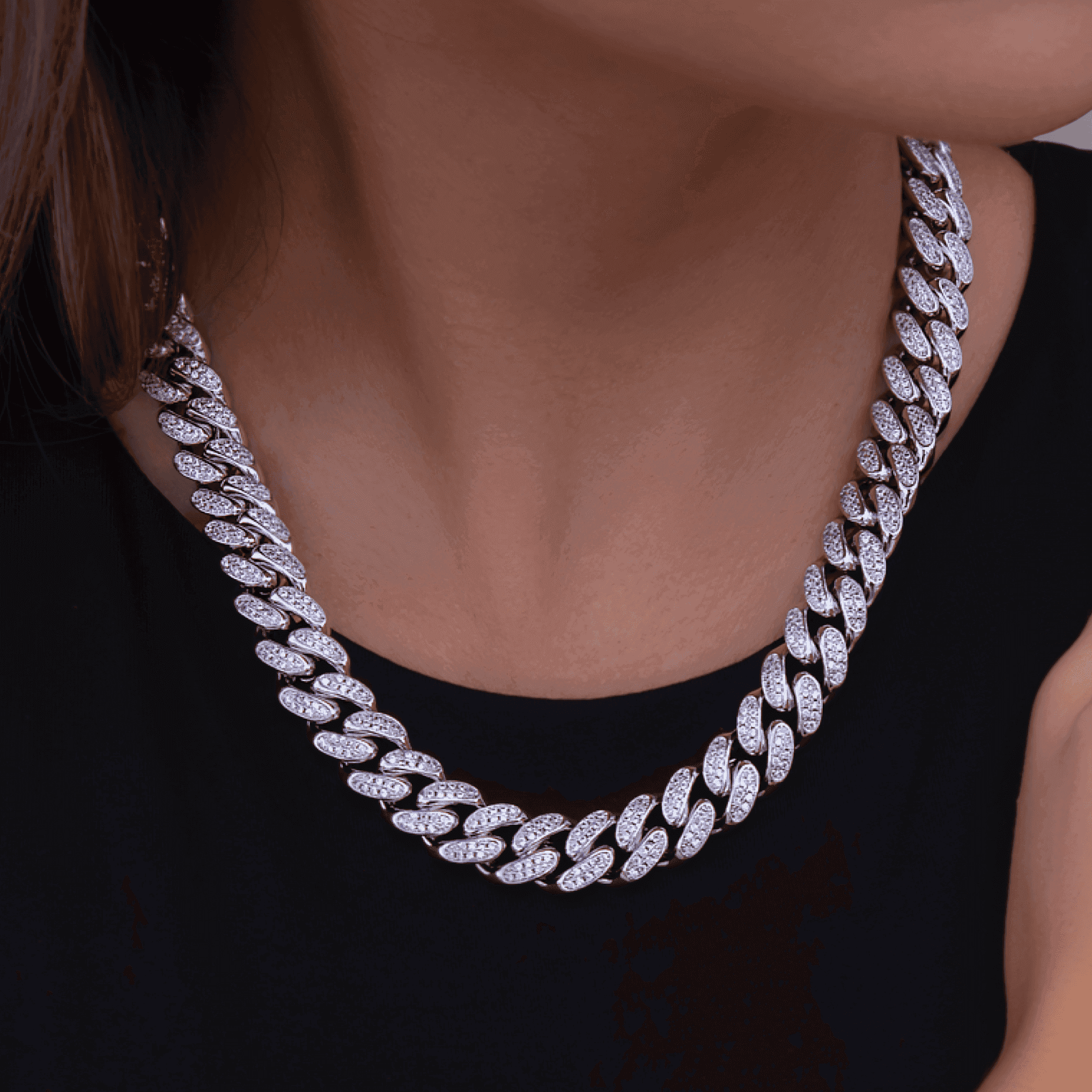 Diamond Cuban Link Necklace + Bracelet Bundle in White Gold - 12mm