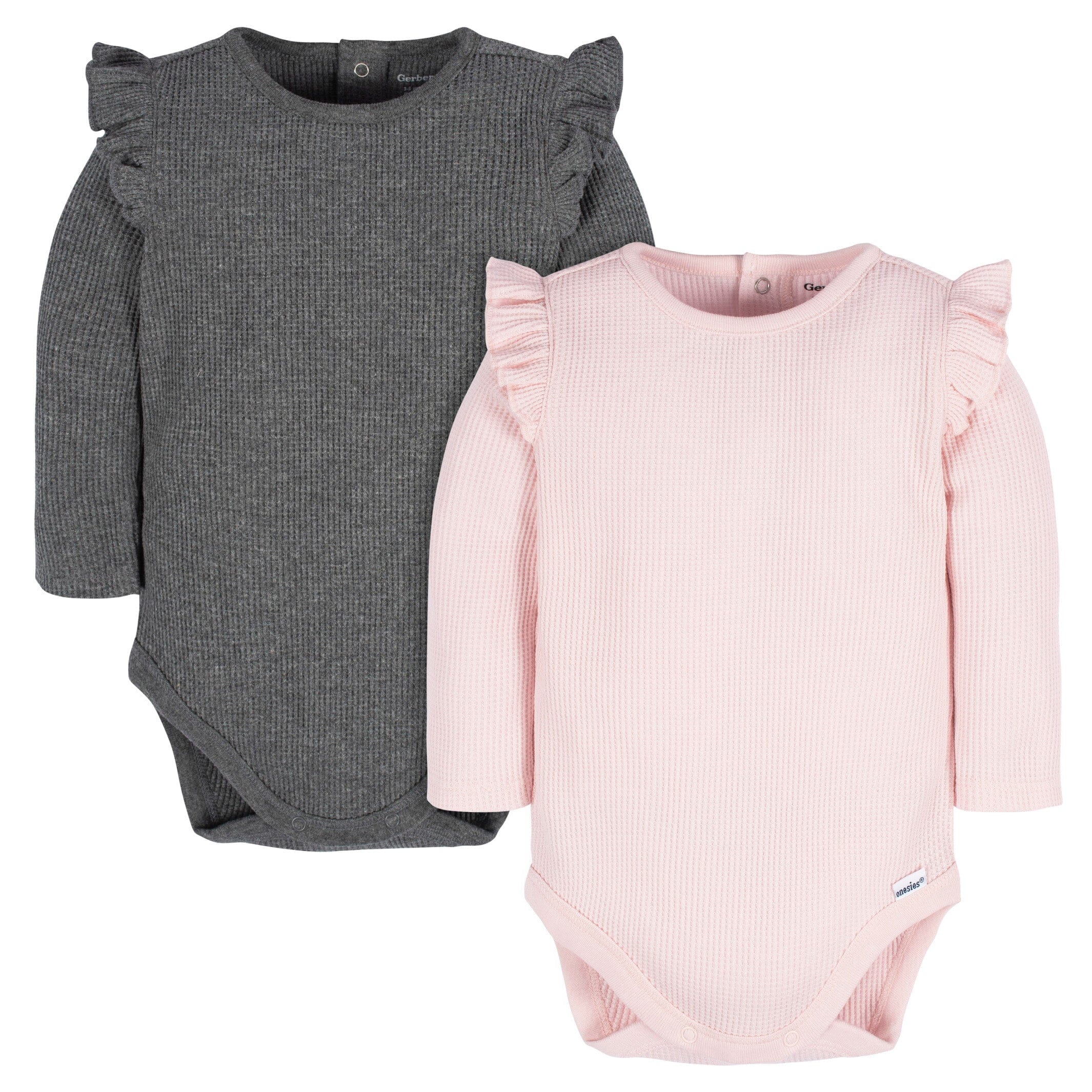 2-Pack Baby Girls Pink & Gray Long Sleeve Onesies Bodysuits