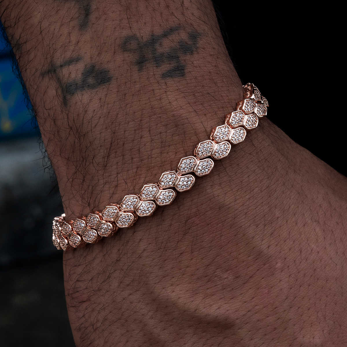 Diamond Pave Flat Reptile Bracelet in Rose Gold-4mm