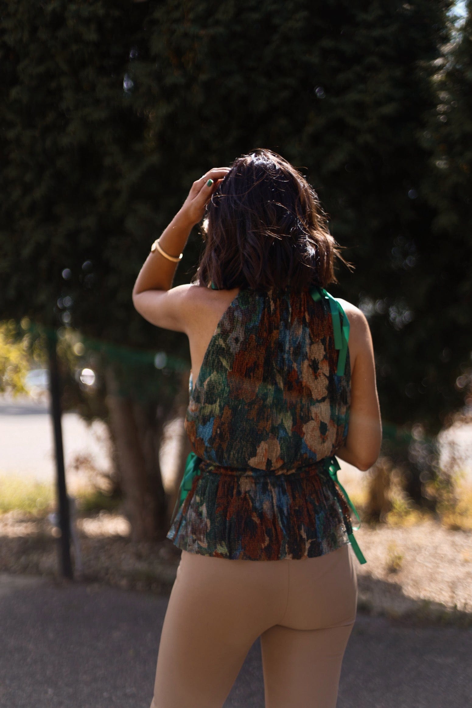 Metallic Floral Ruffle Tank