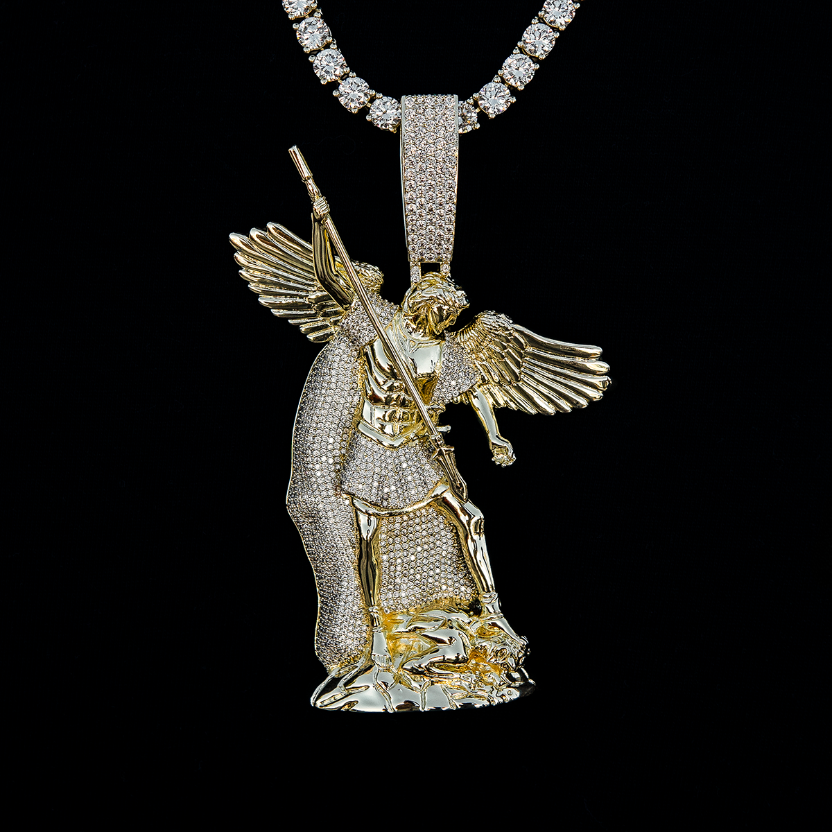 Giant Saint Michael Pendant in Yellow Gold