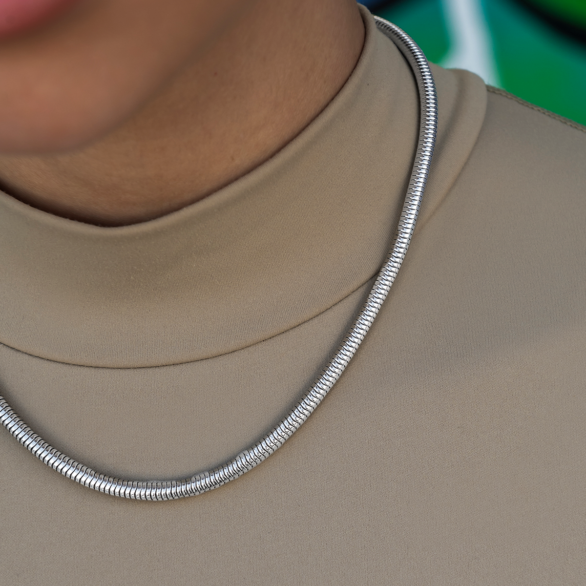 Snake Chain Necklace in White Gold - 4mm