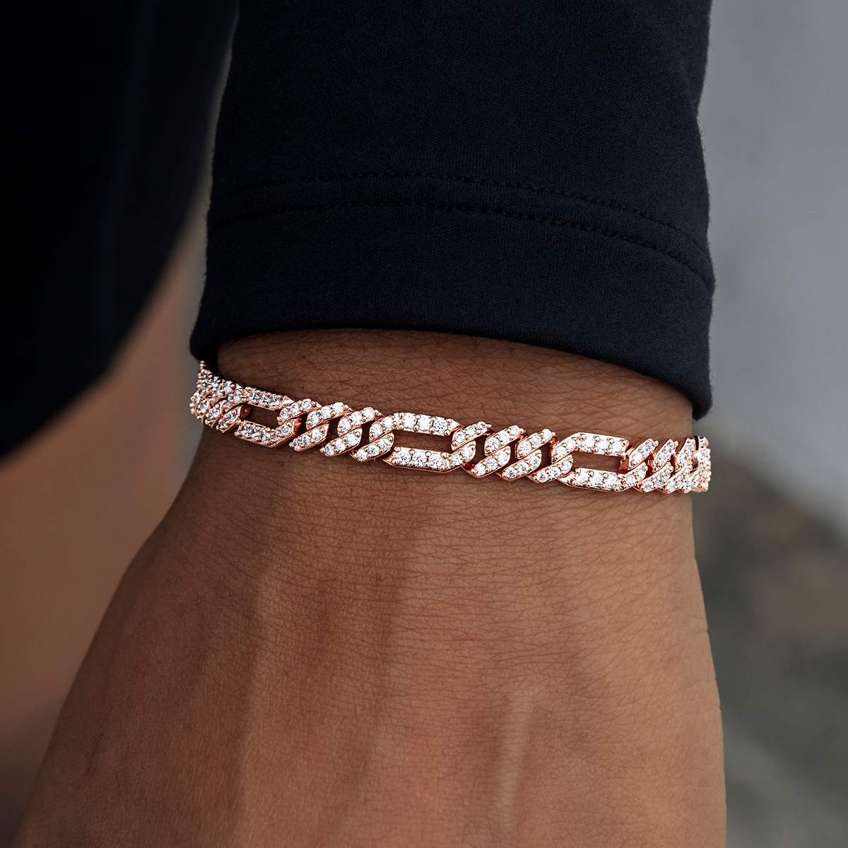 Diamond Figaro Bracelet in Rose Gold- 6mm