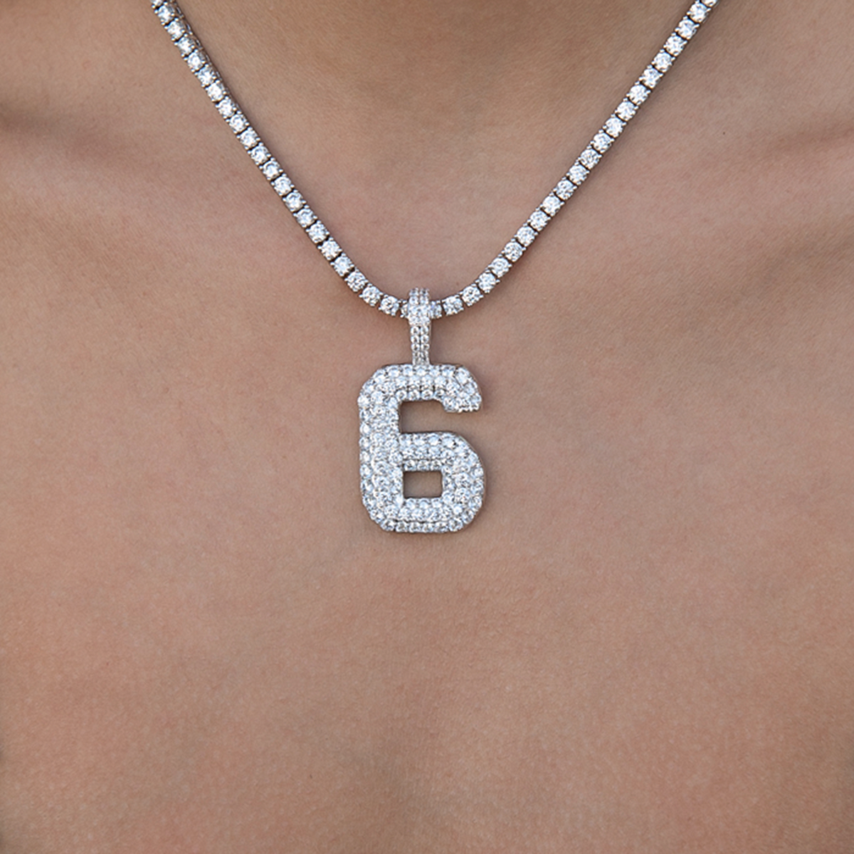 Pave Number Pendants in White Gold