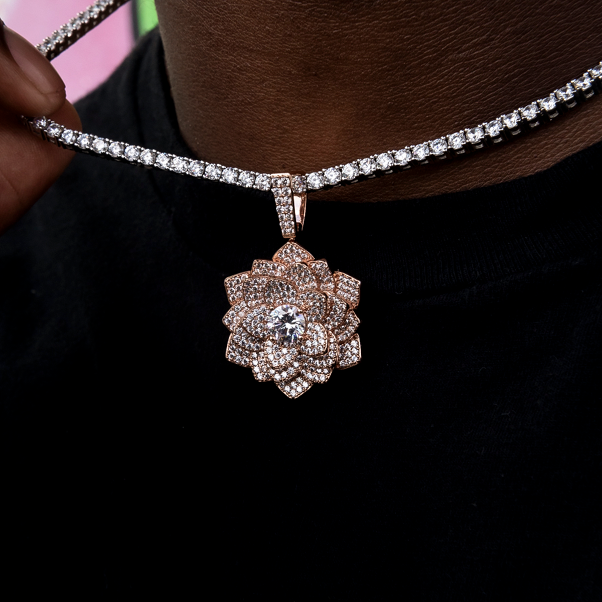 Diamond Rose Pendant in Rose Gold