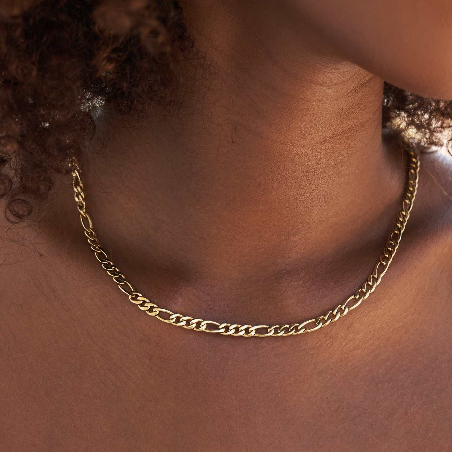 Figaro Link Necklace in Yellow Gold - 4mm