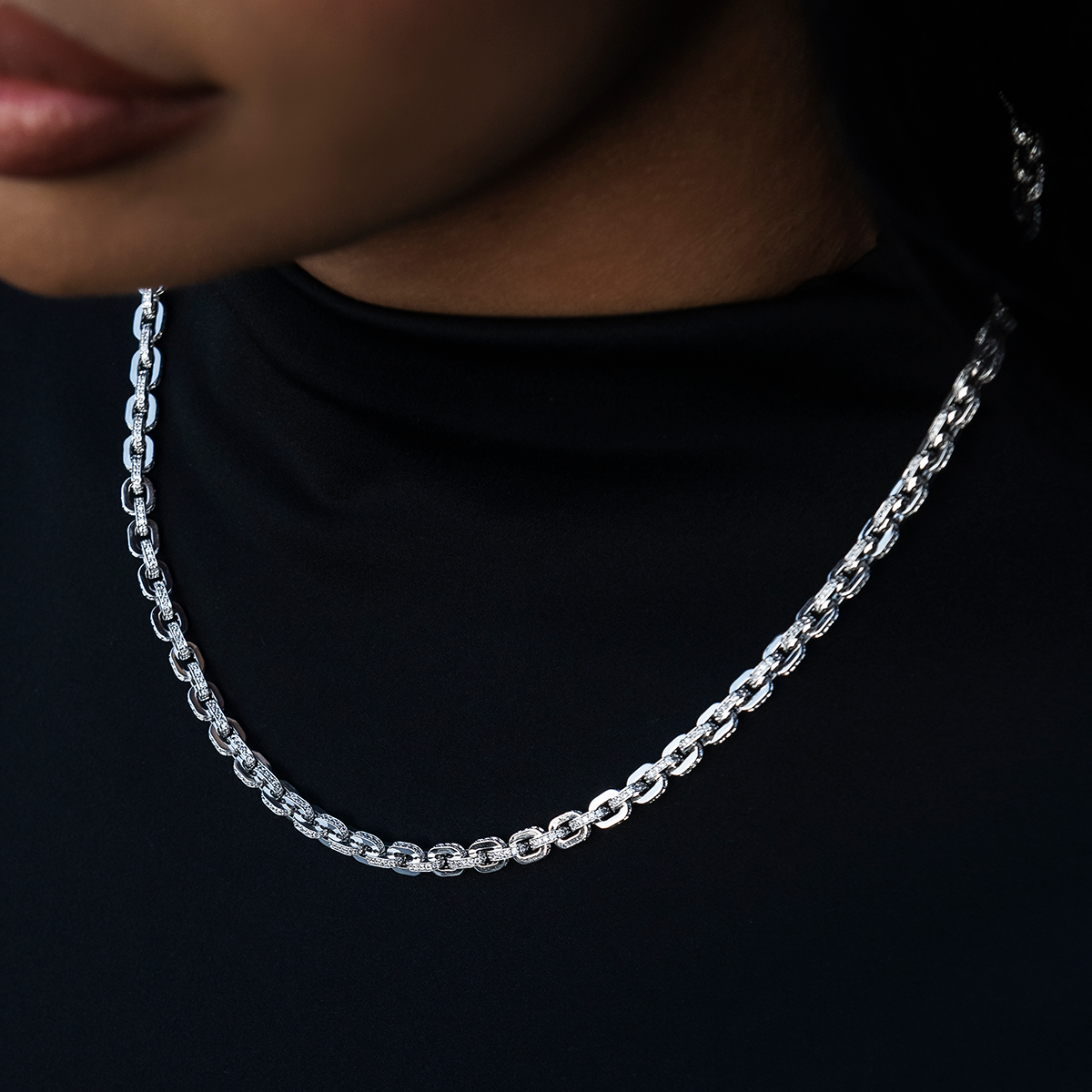 Iced Box Necklace in White Gold