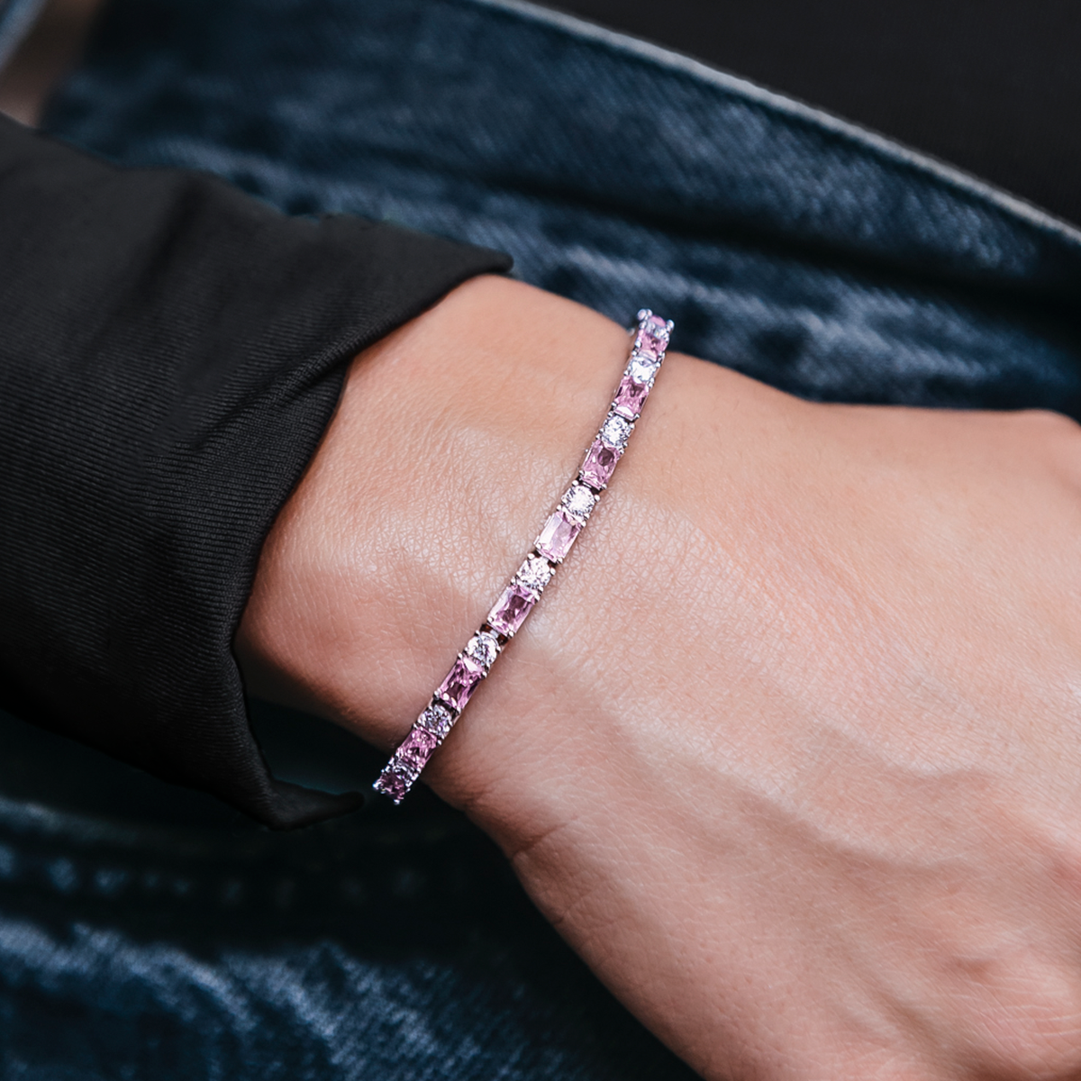 Pink Diamond Baguette Tennis Bracelet