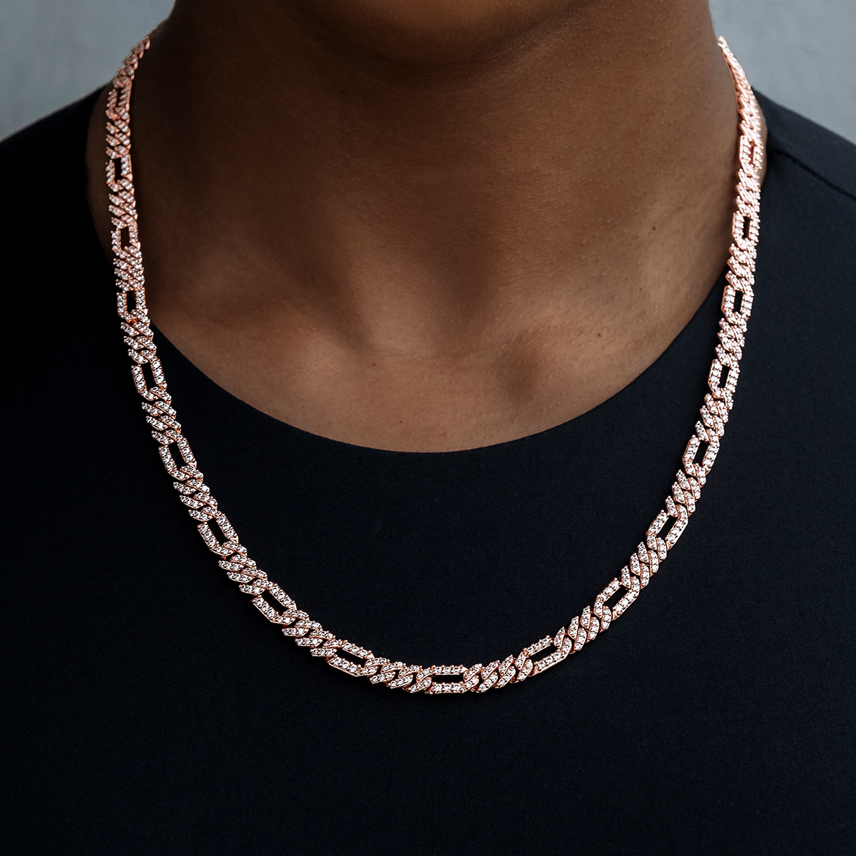 Diamond Figaro Necklace in Rose Gold- 6mm