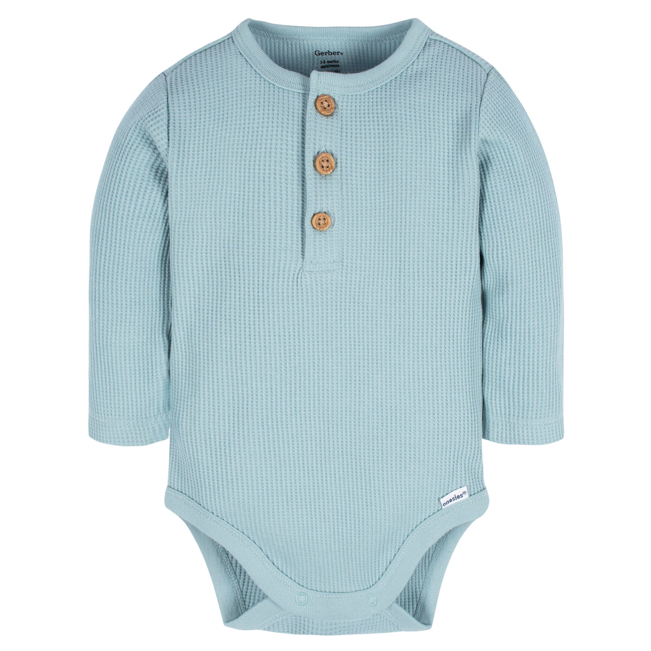 2-Pack Baby Boys Blue & Ivory Long Sleeve Henley Onesies Bodysuits