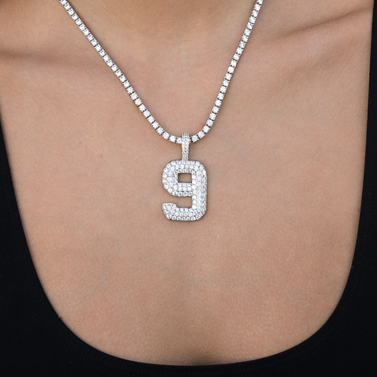 Pave Number Pendants in White Gold