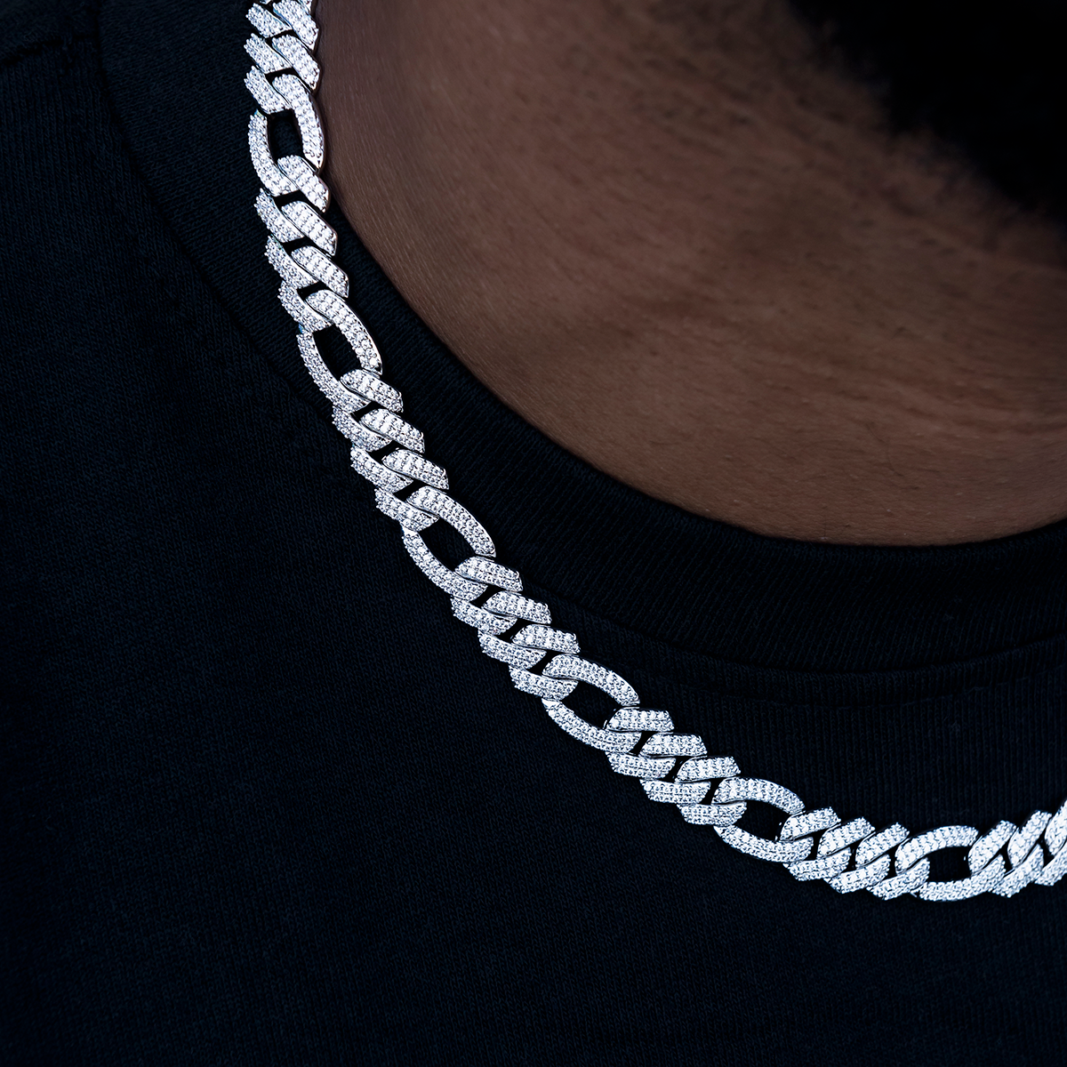 Diamond Figaro Chain in White Gold- 10mm