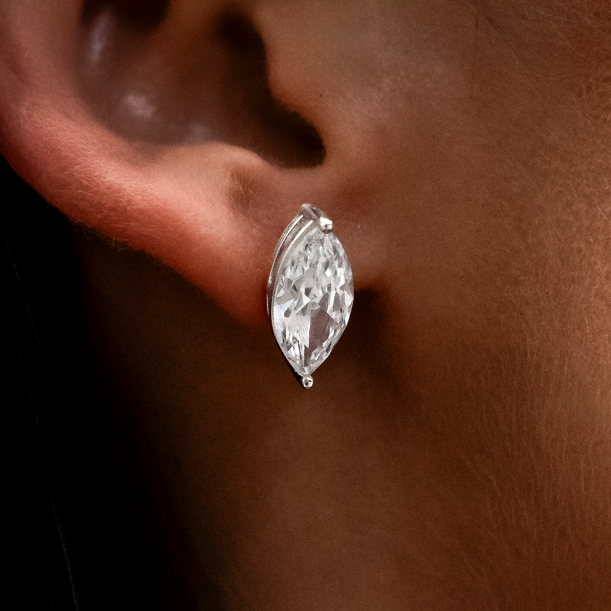 7mm Marquise Cut Diamond Stud Earrings in White Gold