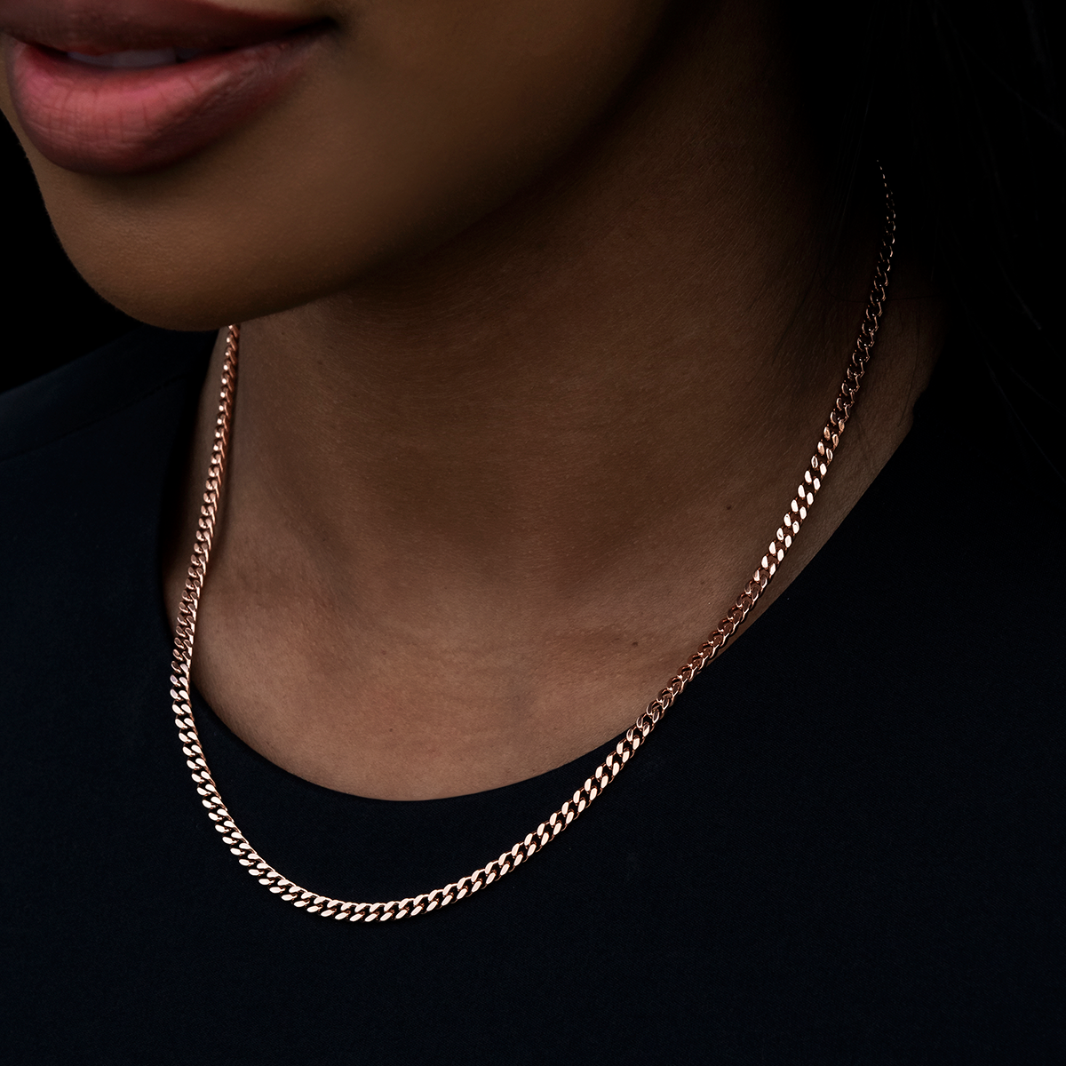 3MM Micro Cuban Necklace in Rose Gold