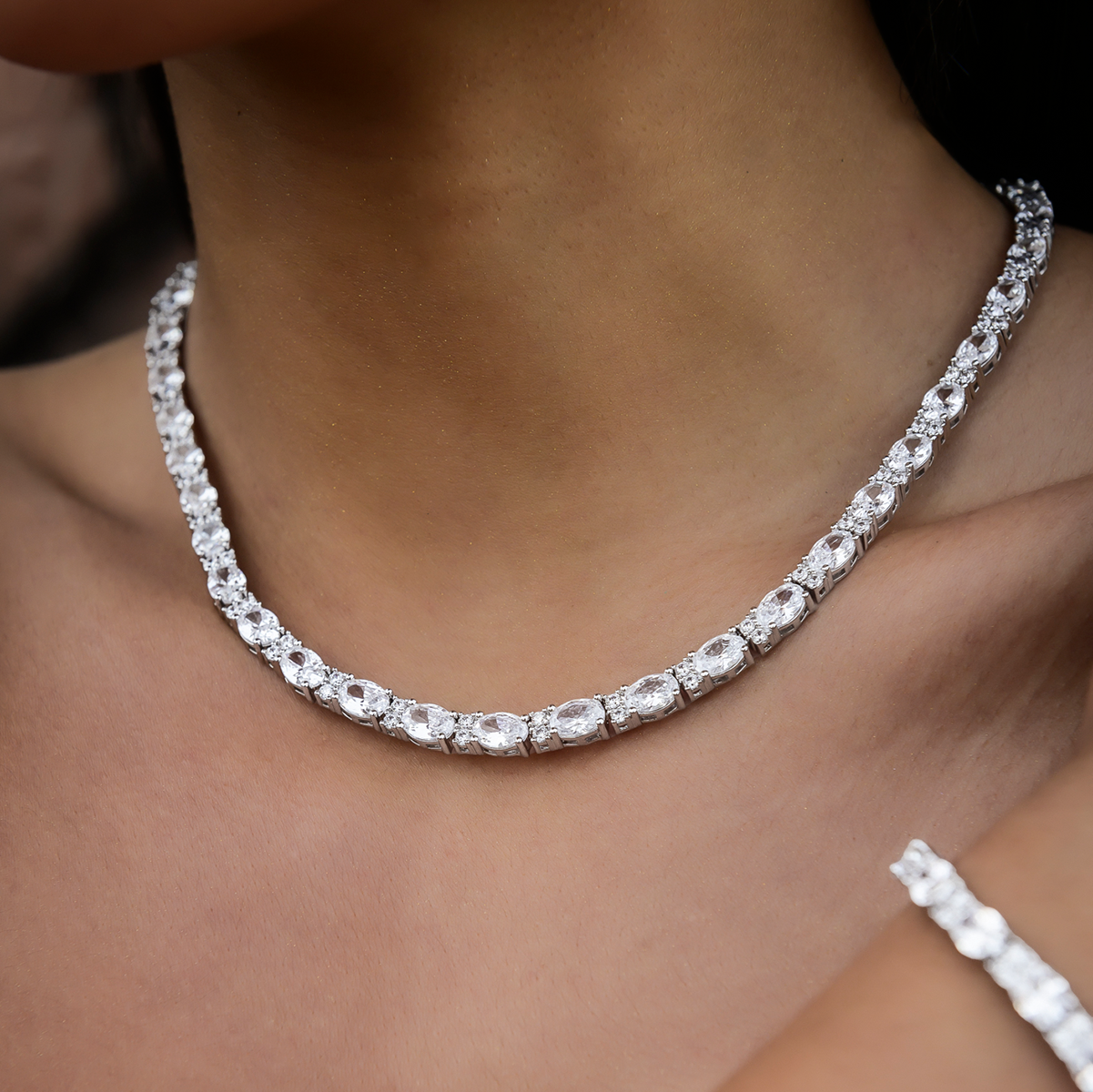 Diamond Mixed Oval Cut Tennis Necklace- 5mm