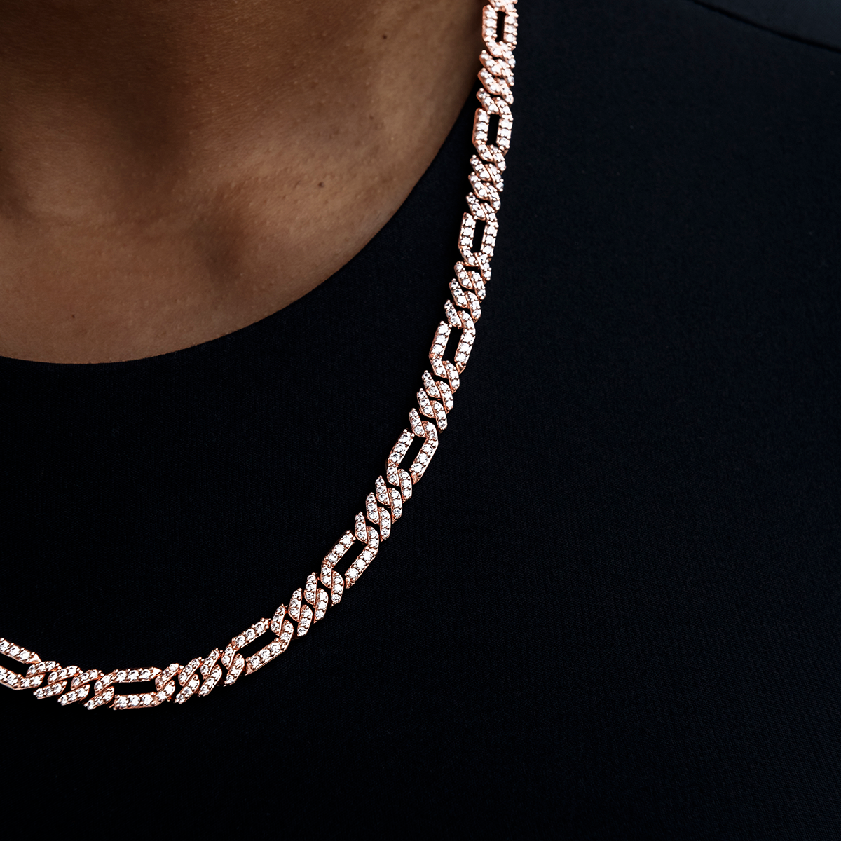 Diamond Figaro Necklace in Rose Gold- 6mm