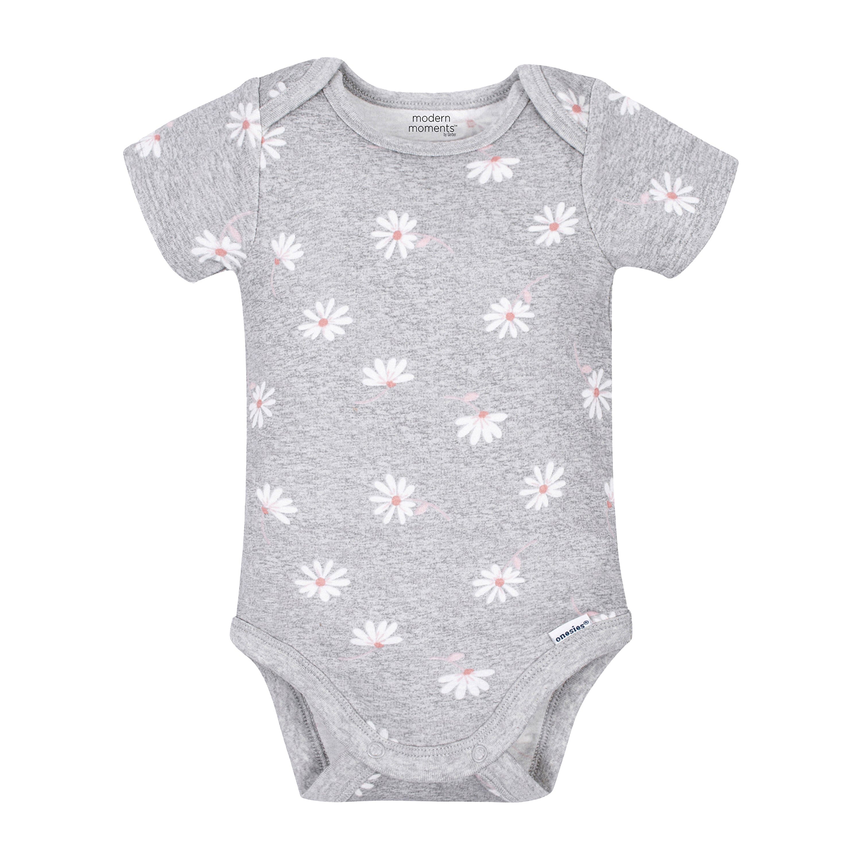 4-Pack Baby Girls Gray Floral Short Sleeve Onesies Bodysuits