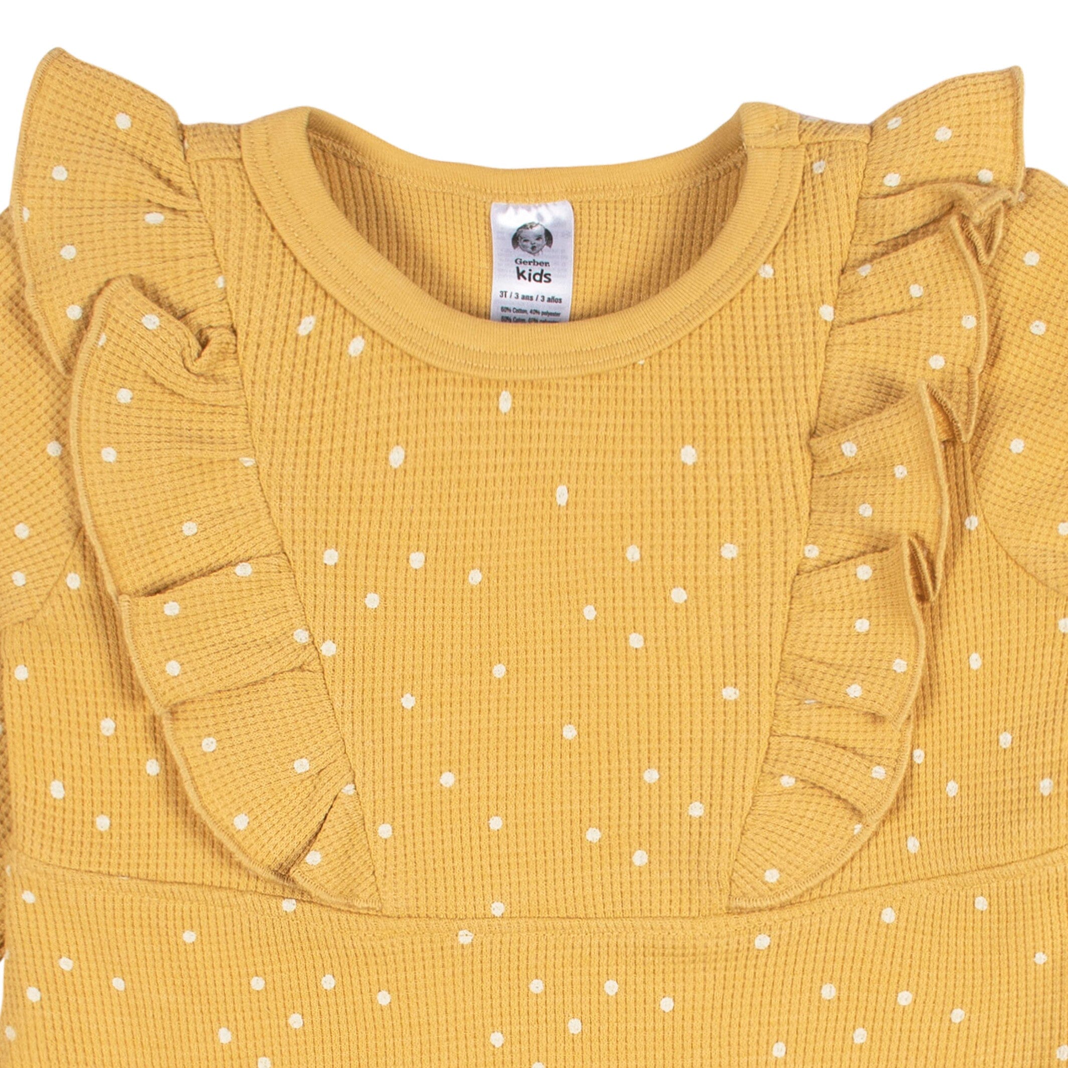 Infant and Toddler Girls Yellow Dots Dress with Ruffle