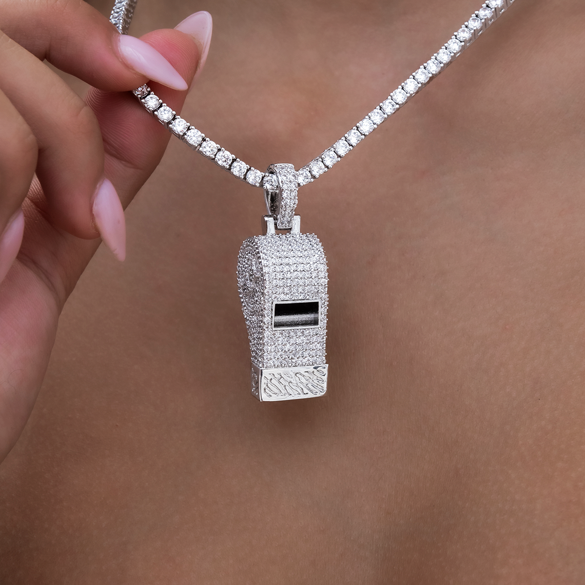 Large Whistle Pendant in White Gold