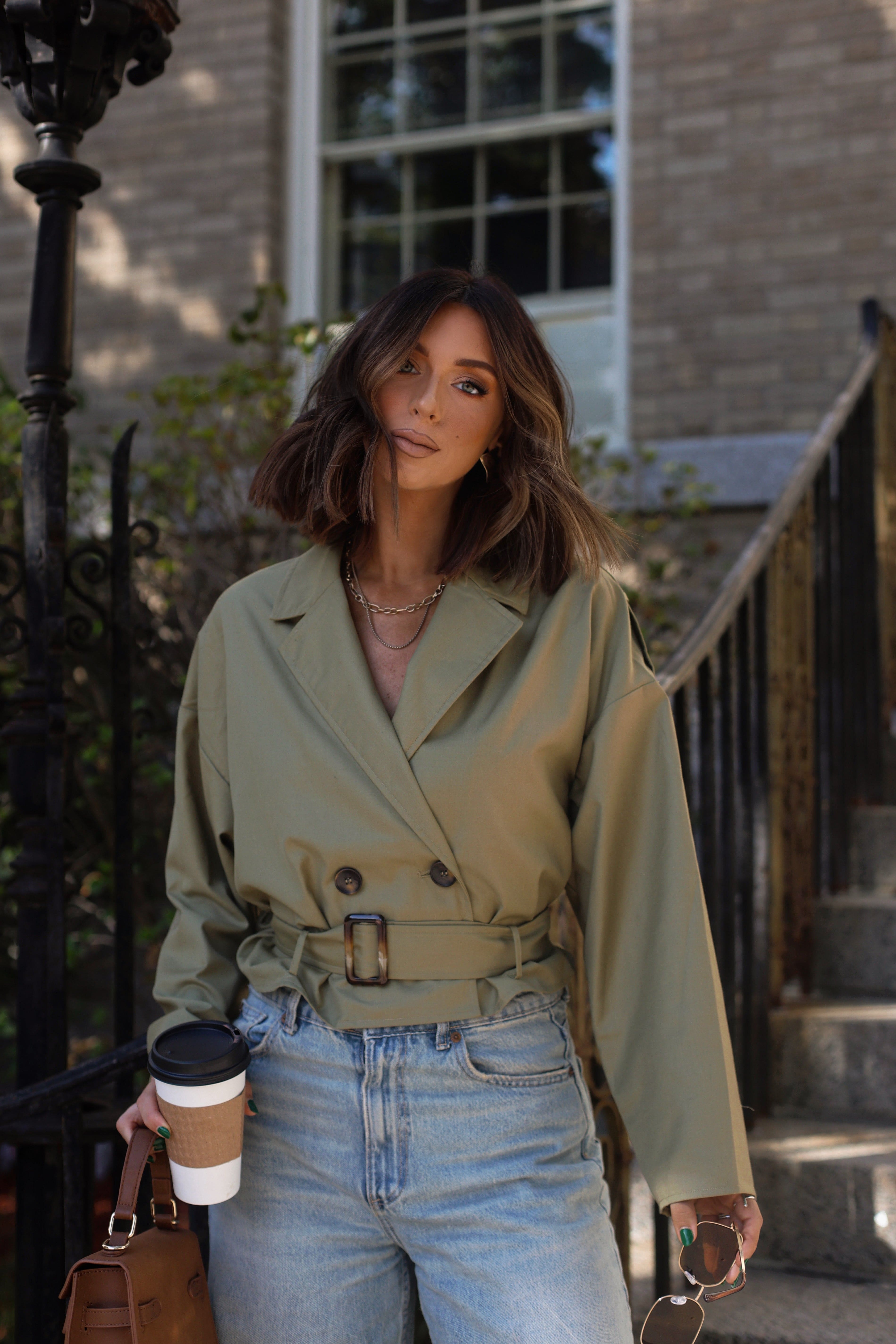 Olive Cropped Trench Coat