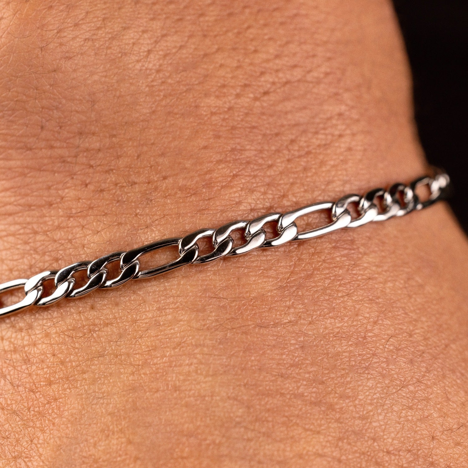 Figaro Bracelet in White Gold - 4mm