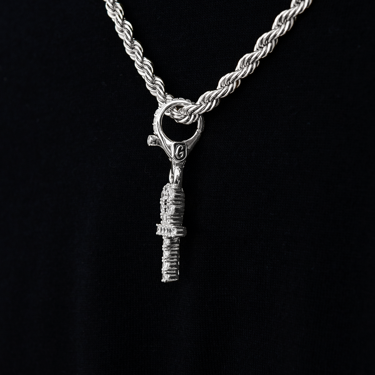 Micro Ankh Cross Clip On Pendant in White Gold