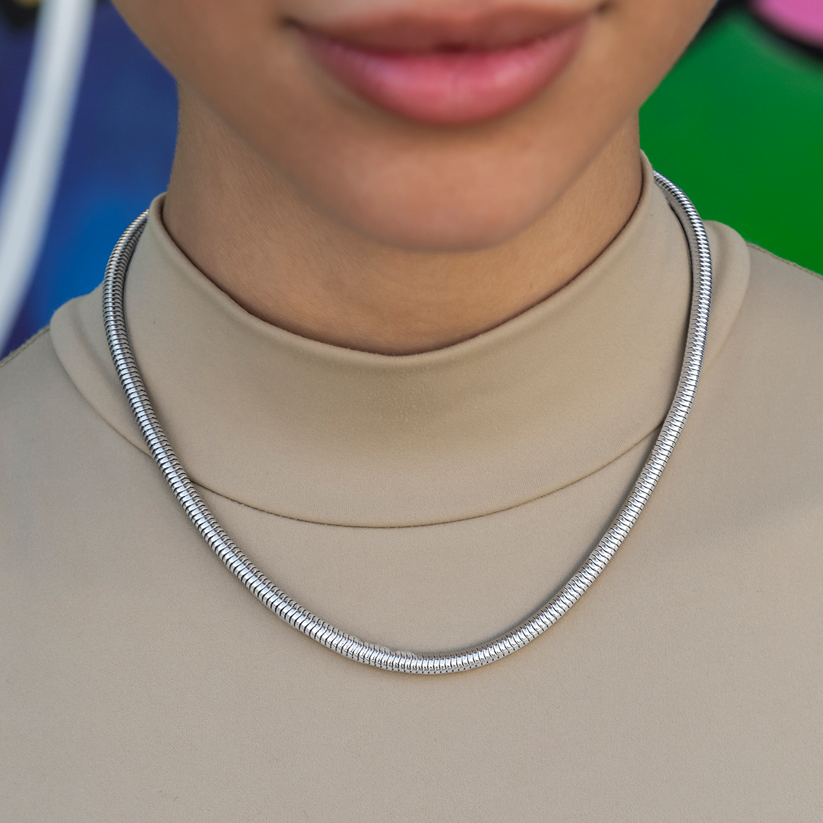 Snake Chain Necklace in White Gold - 4mm