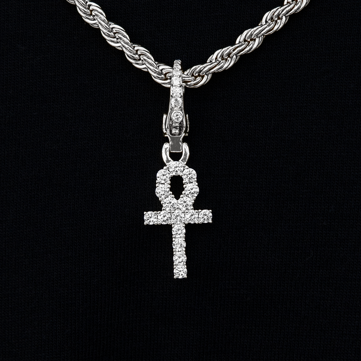 Micro Ankh Cross Clip On Pendant in White Gold