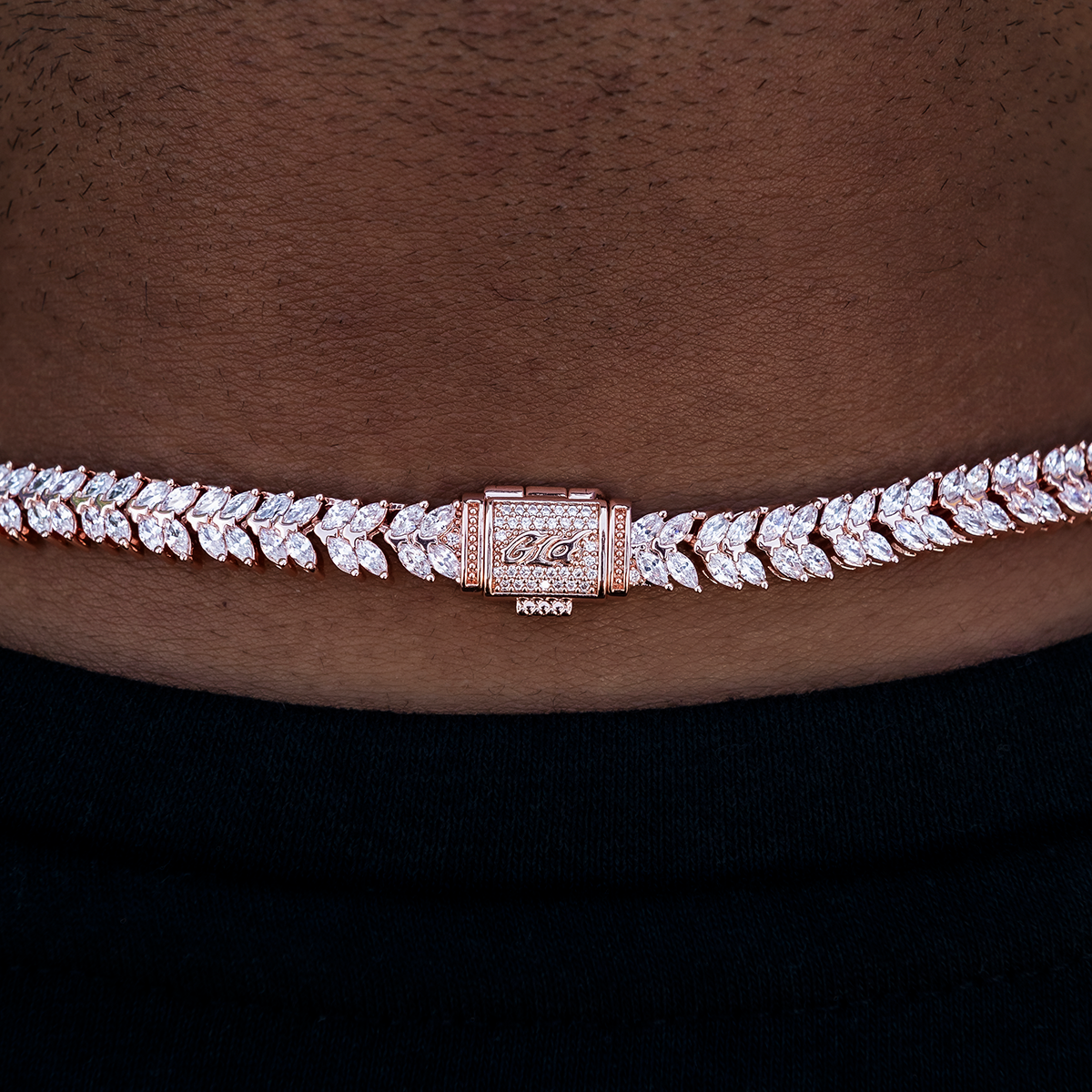 Iced Herringbone Chain in Rose Gold- 7mm