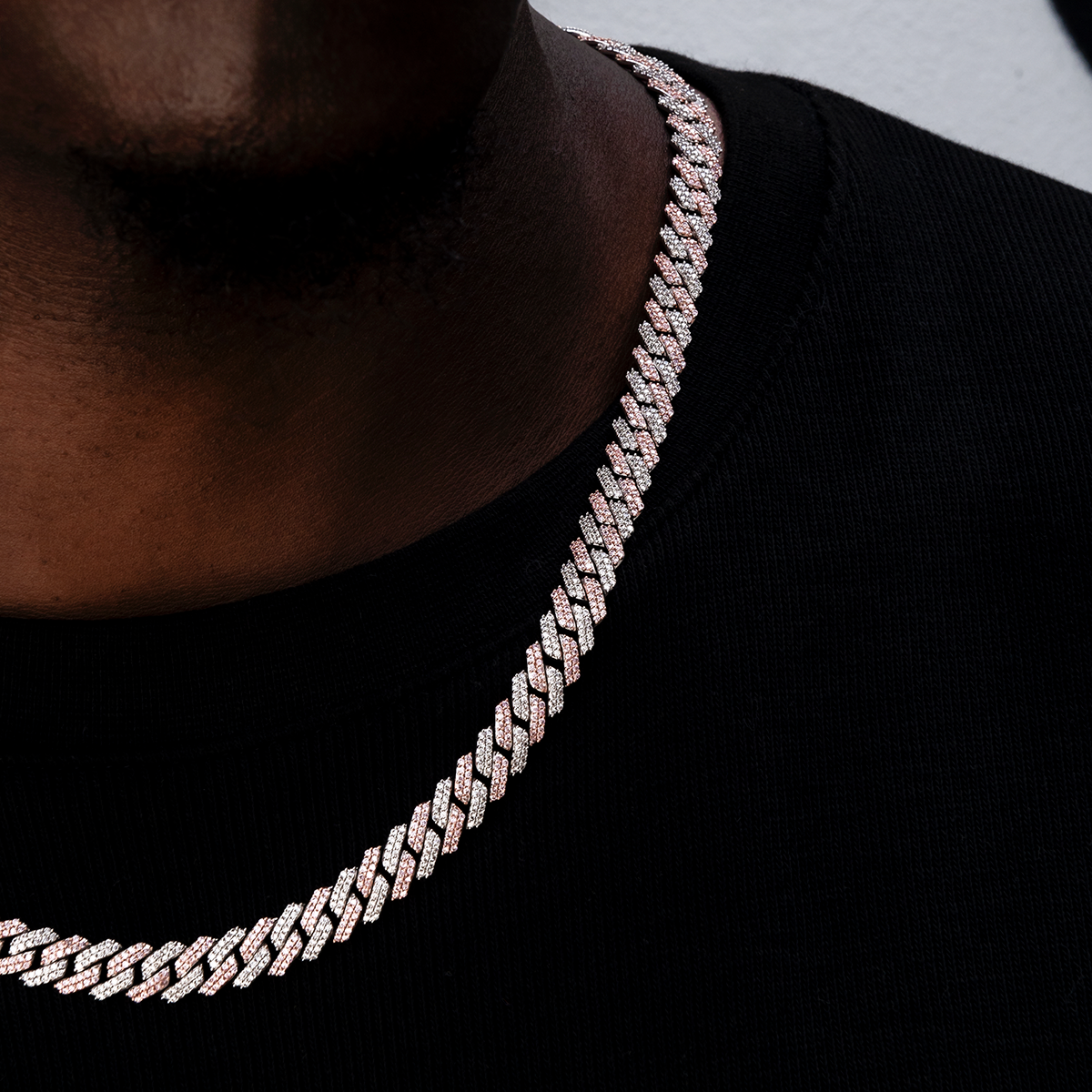 Diamond Prong Cuban Chain in Rose/White Gold- 8.5mm