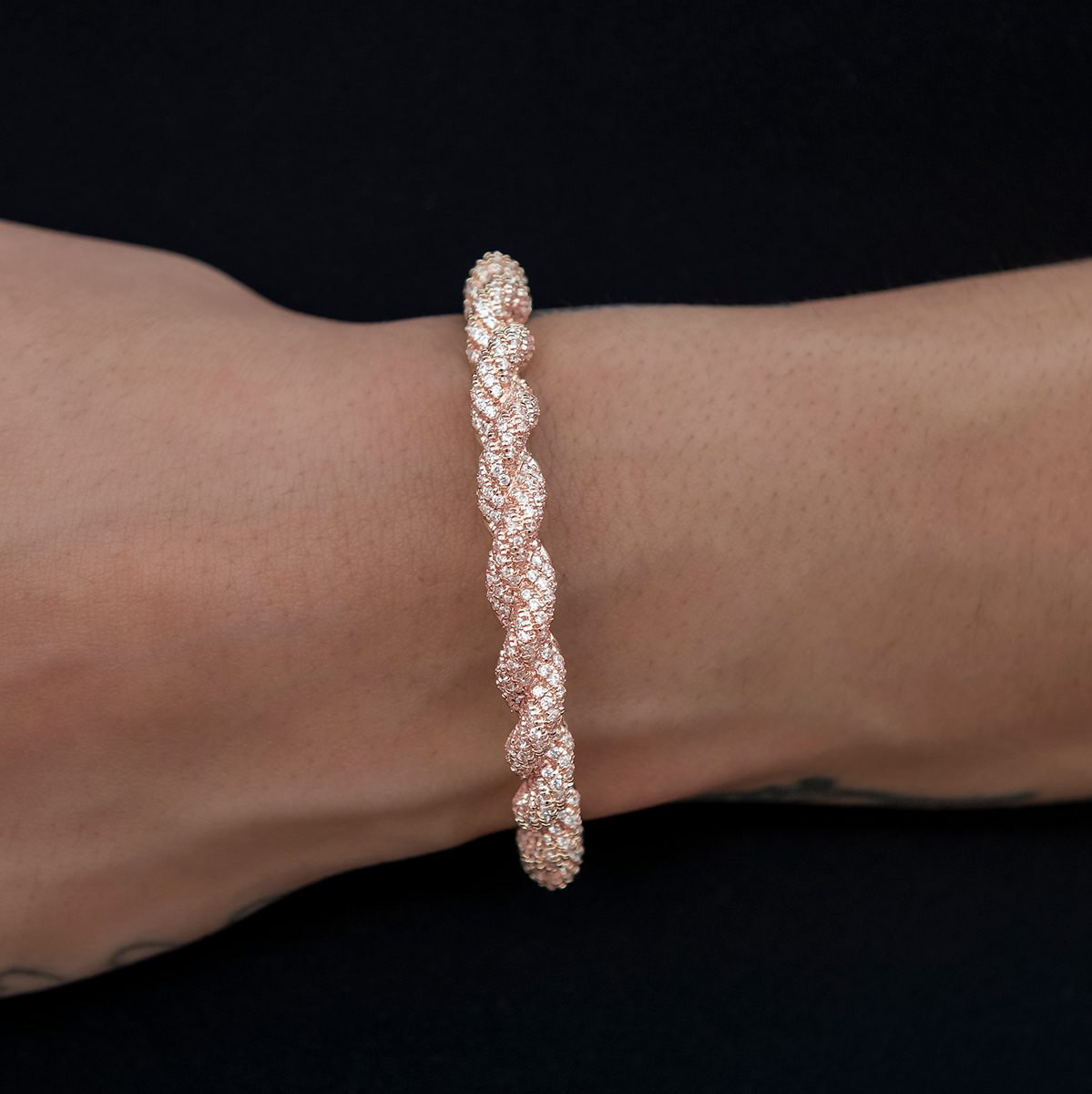 Diamond Rope Cuff Bracelet in Rose Gold- 6mm