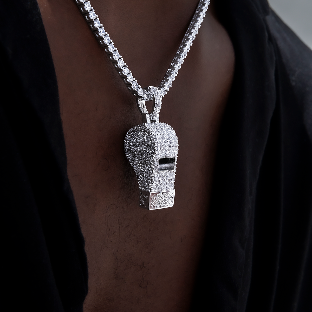 Large Whistle Pendant in White Gold