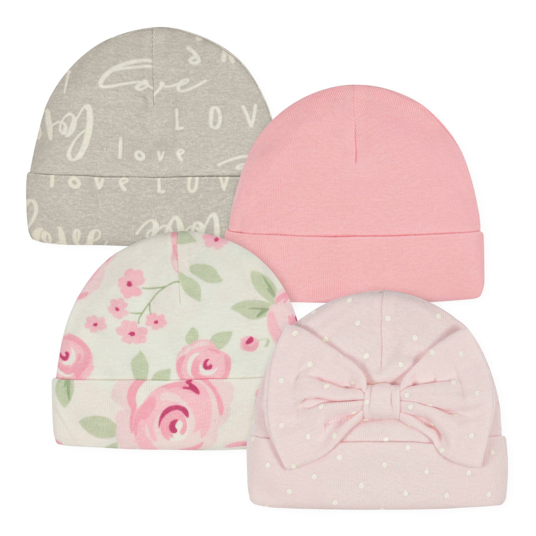 4-Pack Baby Girls Floral Caps